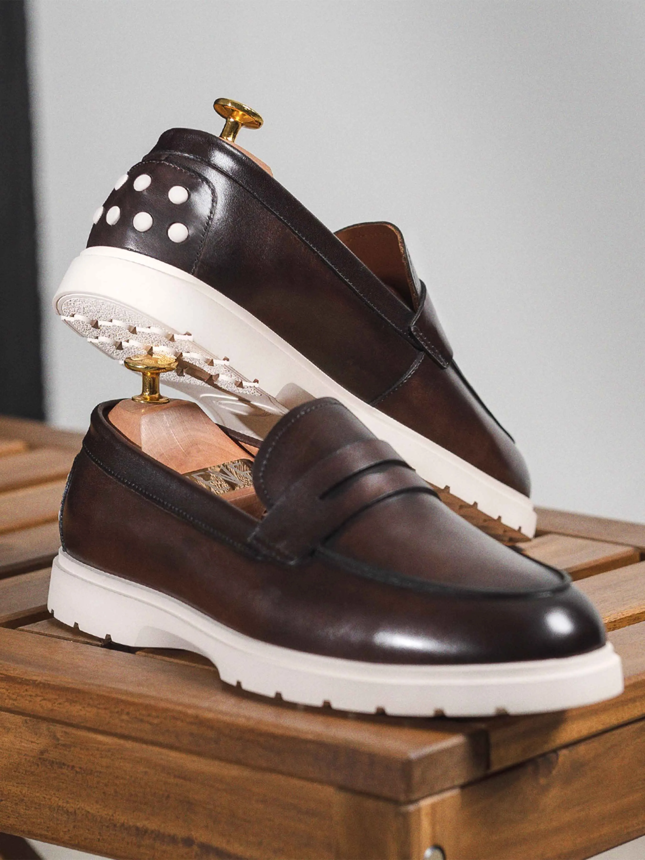Penny Loafer - Coffee (Chalk Sole) British Edge Elegant Slip-ons