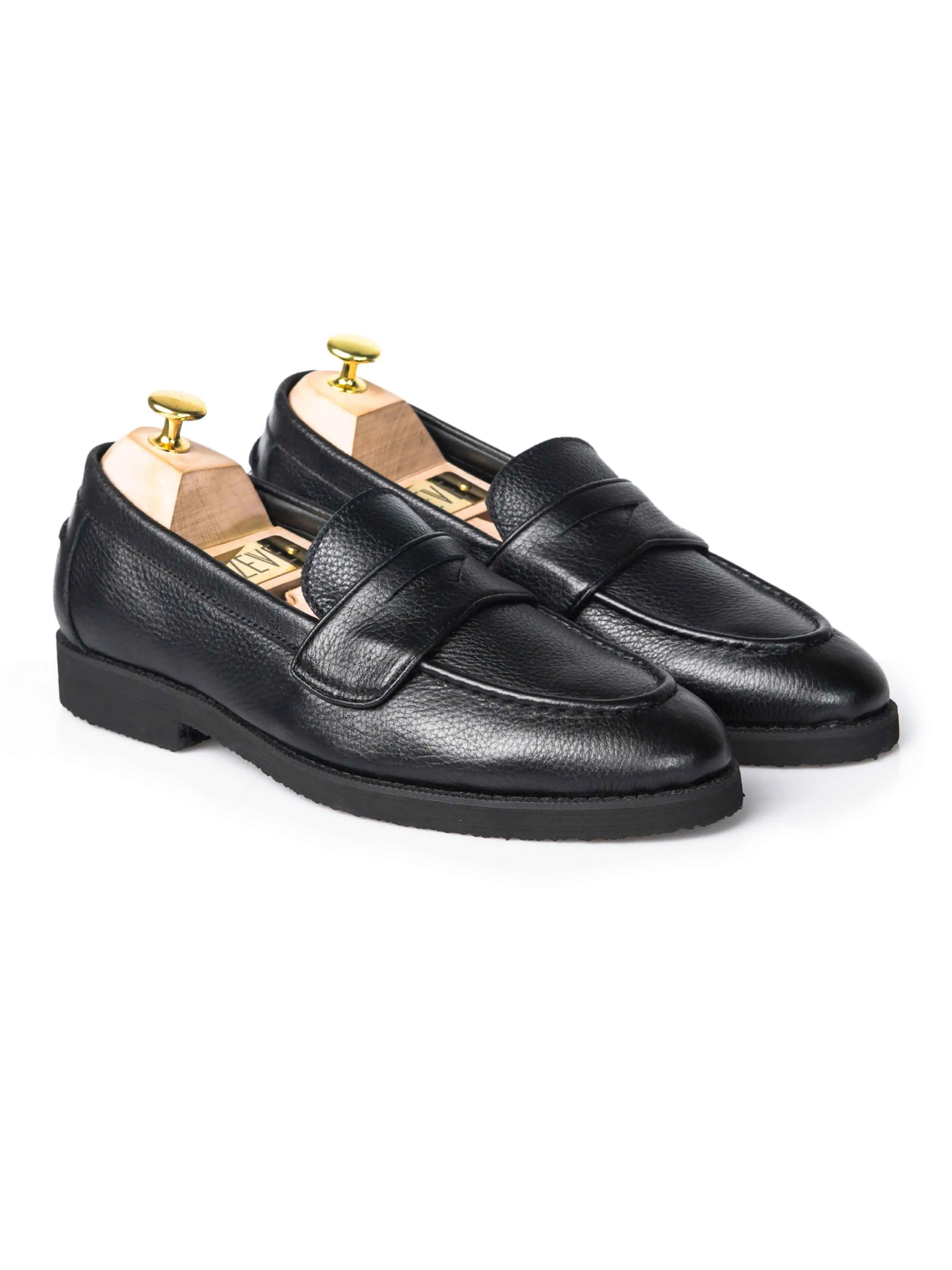 Flexible Safe Lane Wayne Penny Loafer - Black Pebble Grain Leather (Crepe Sole)