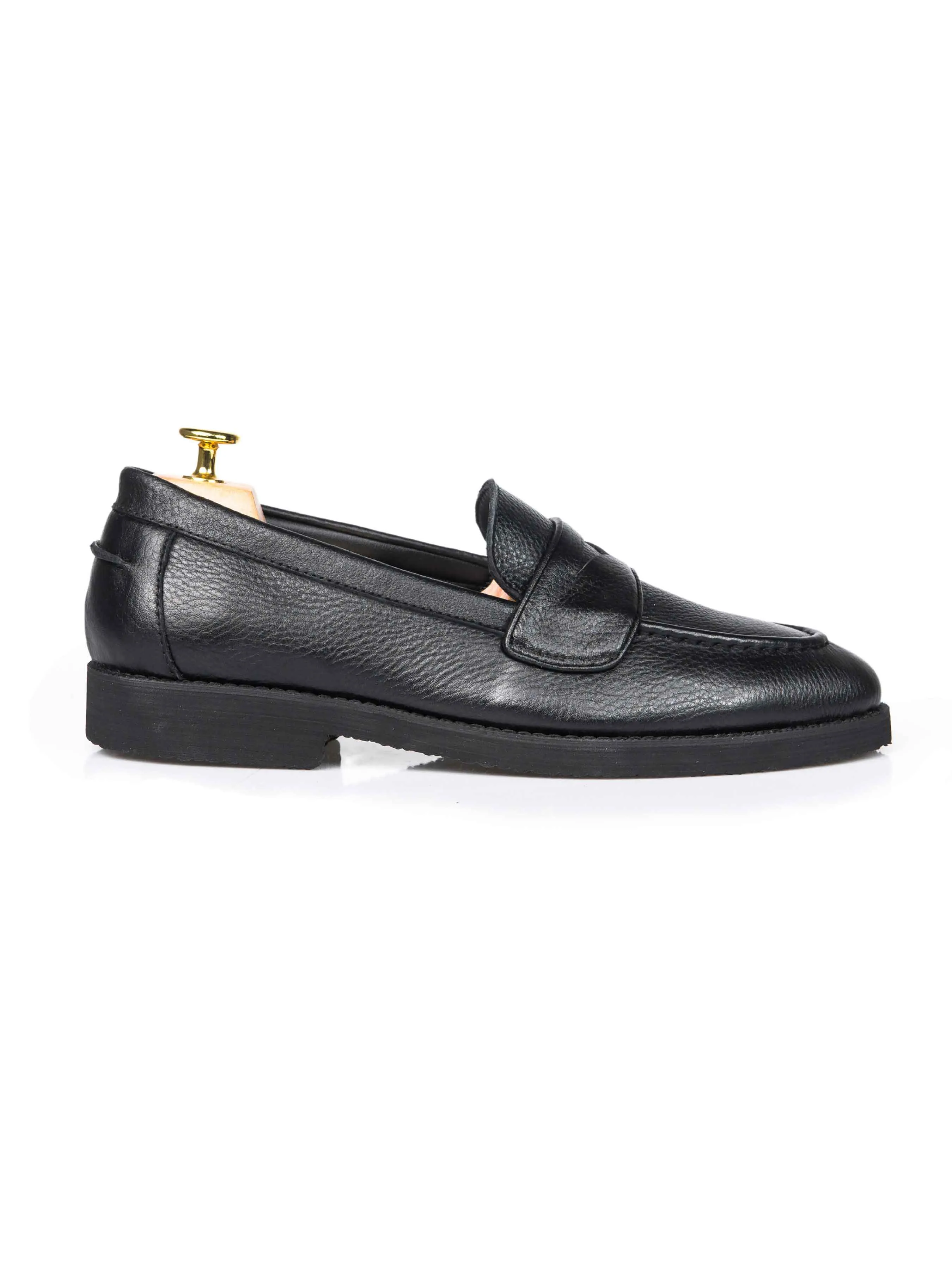 Wayne Penny Loafer - Black Pebble Grain Leather (Crepe Sole) Grip Strong Way Safe
