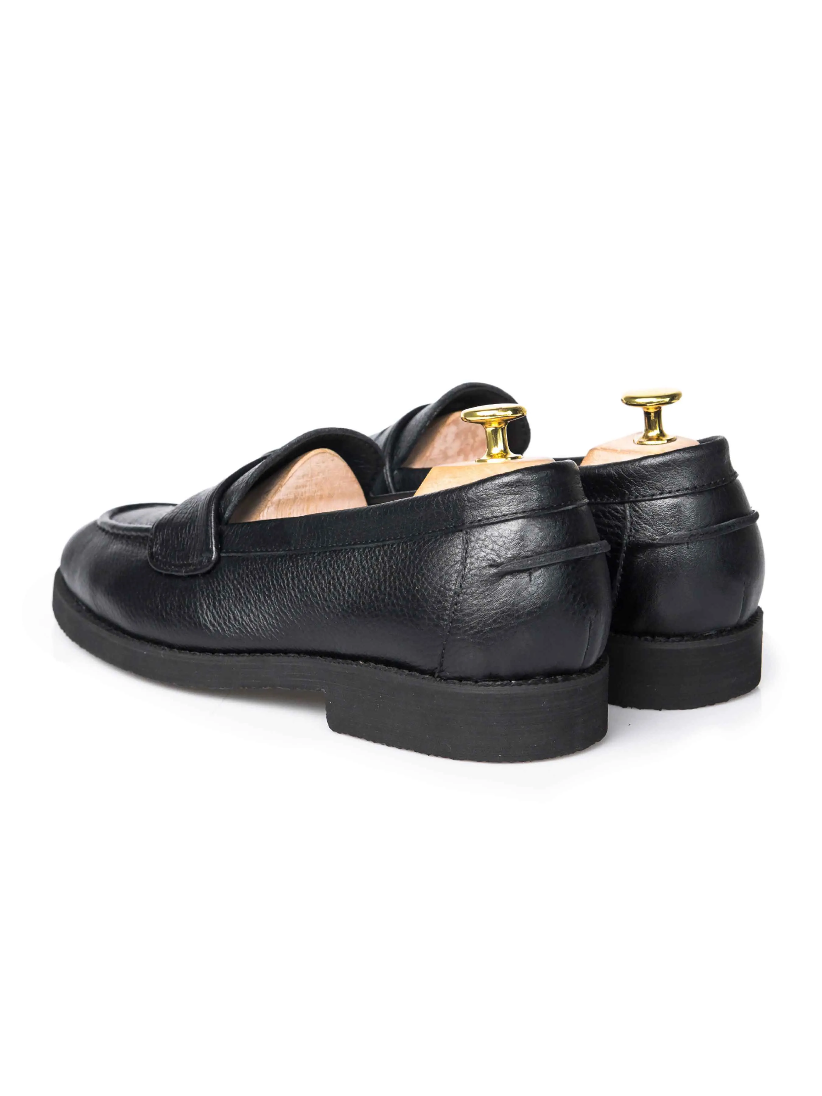 Wayne Penny Loafer - Black Pebble Grain Leather (Crepe Sole) Work Friendly