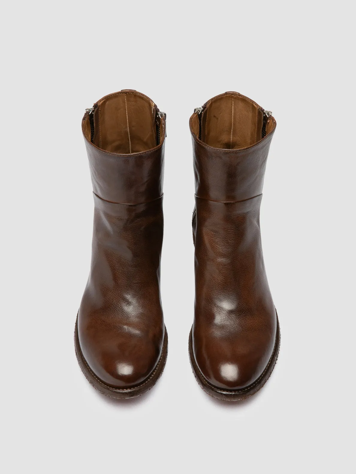 LISON 066 - Brown Leather Zipped Boots Cyber Mode