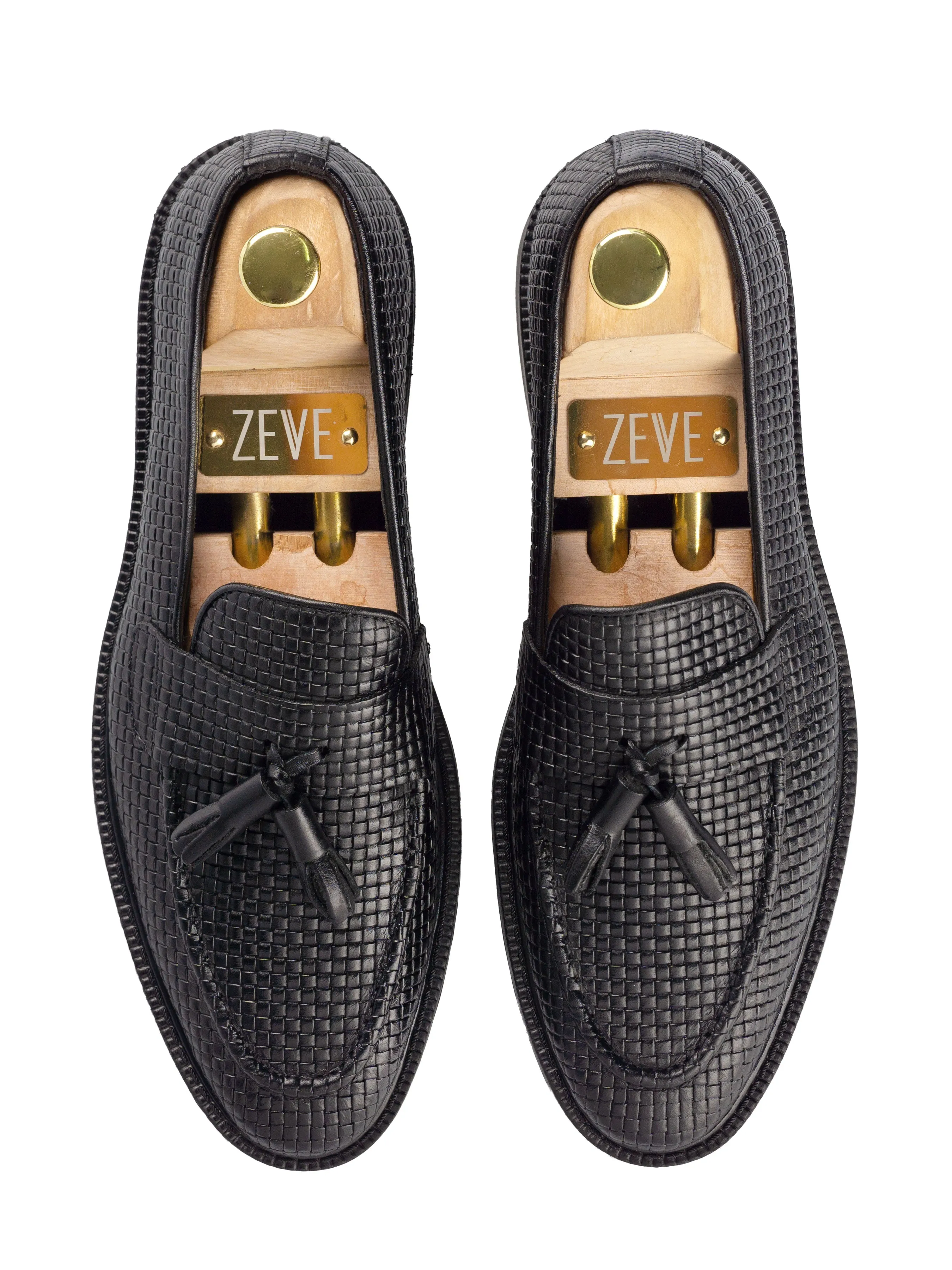 Street Guard Rocky Tassel Loafer - Black Woven Leather (Combat Sole)