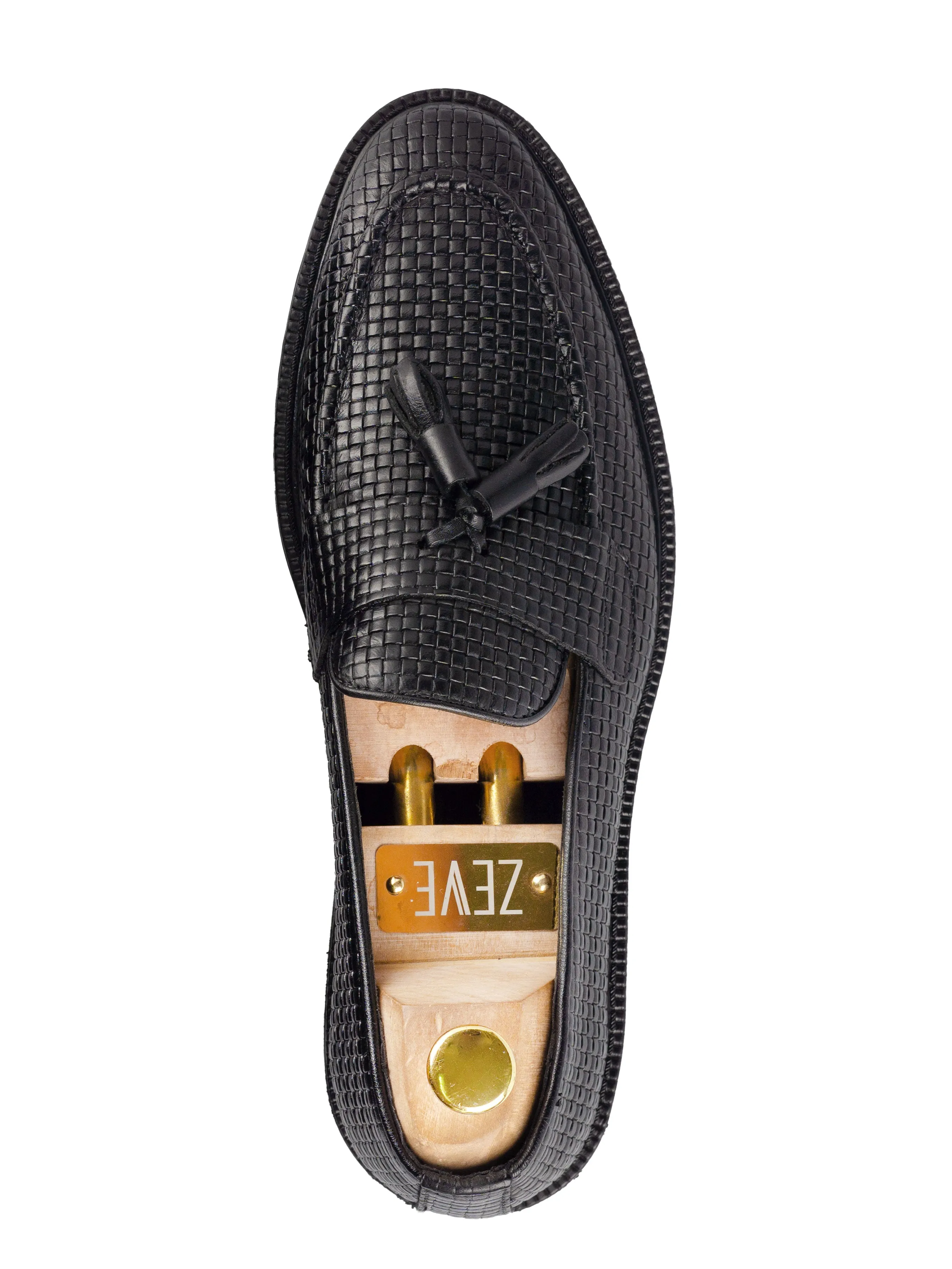Rocky Tassel Loafer - Black Woven Leather (Combat Sole) Cozy Fit