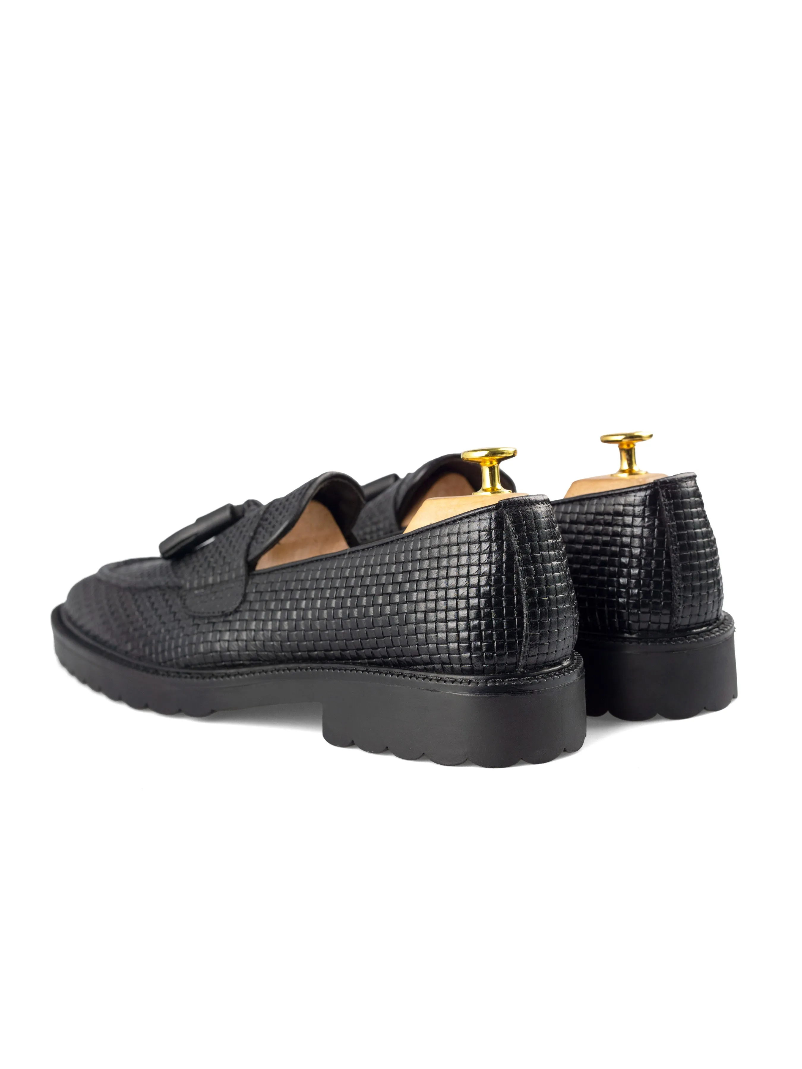 Rocky Tassel Loafer - Black Woven Leather (Combat Sole) Urban Flow Market Tour