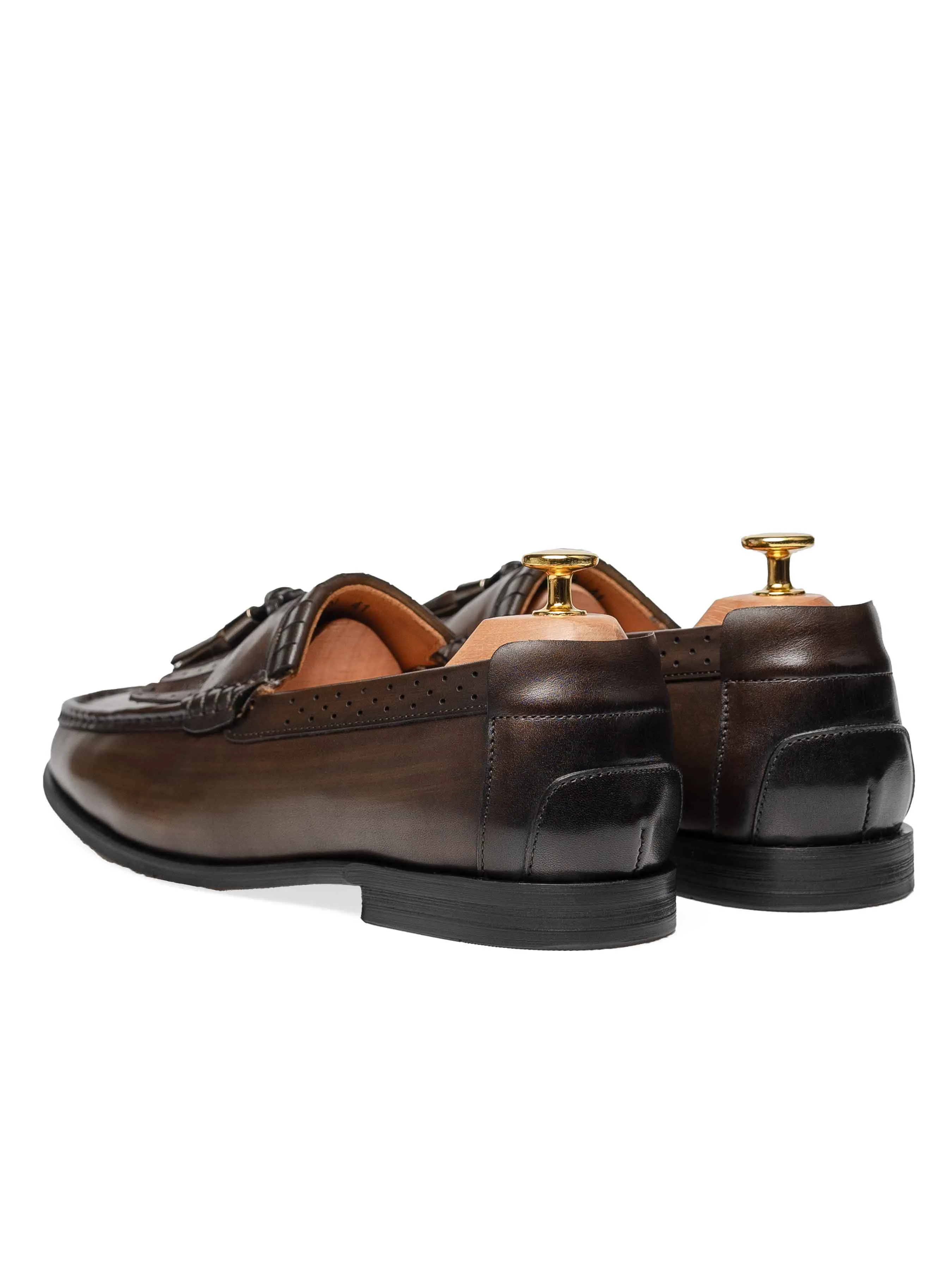 Walking Comfort Easy Walk Fringe Classic Loafer - Cognac Tan with Tassel (Hand Painted Patina)