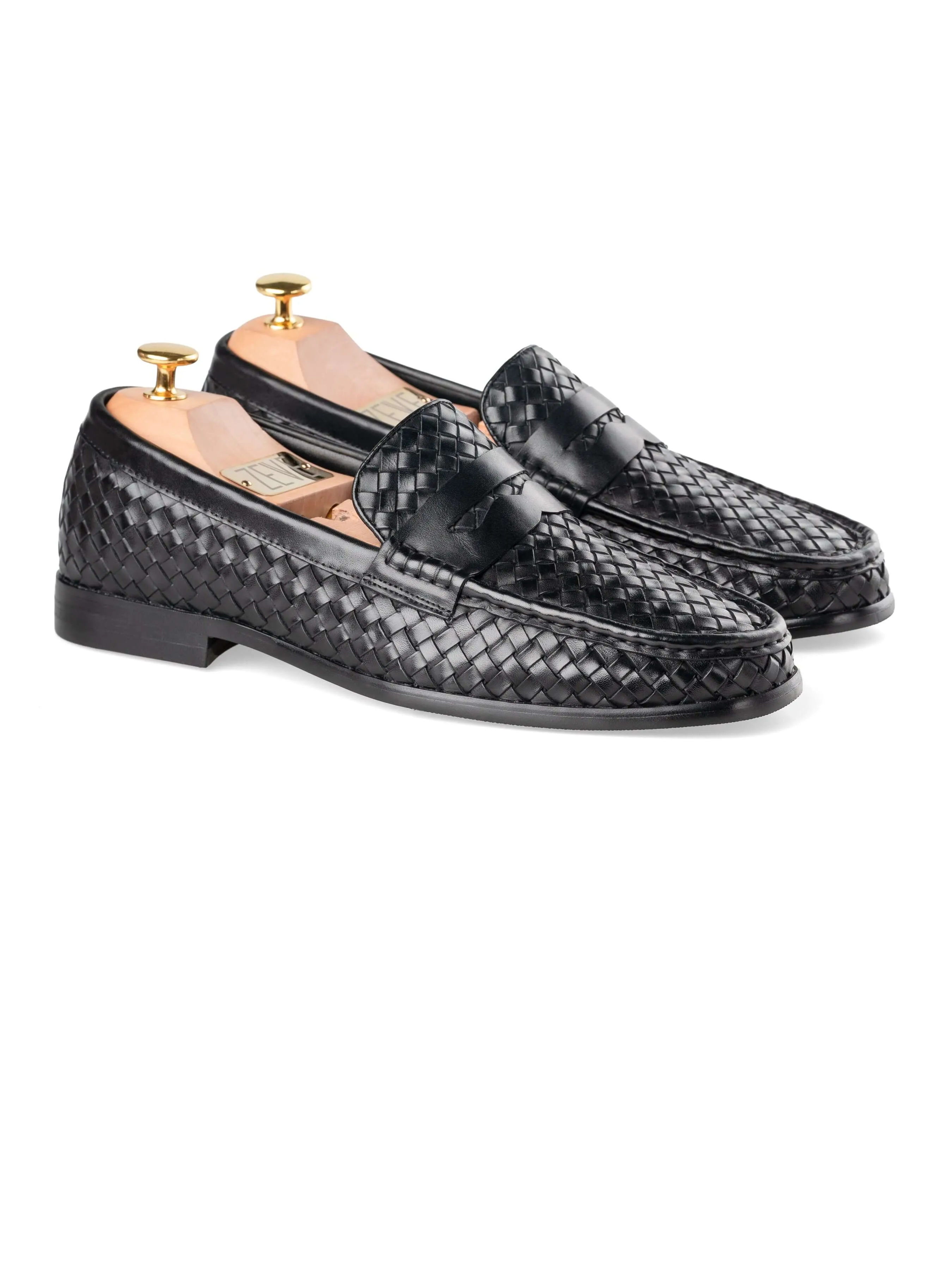 Breathable Footwear Green Path Marco Penny Loafer - Black Woven Leather