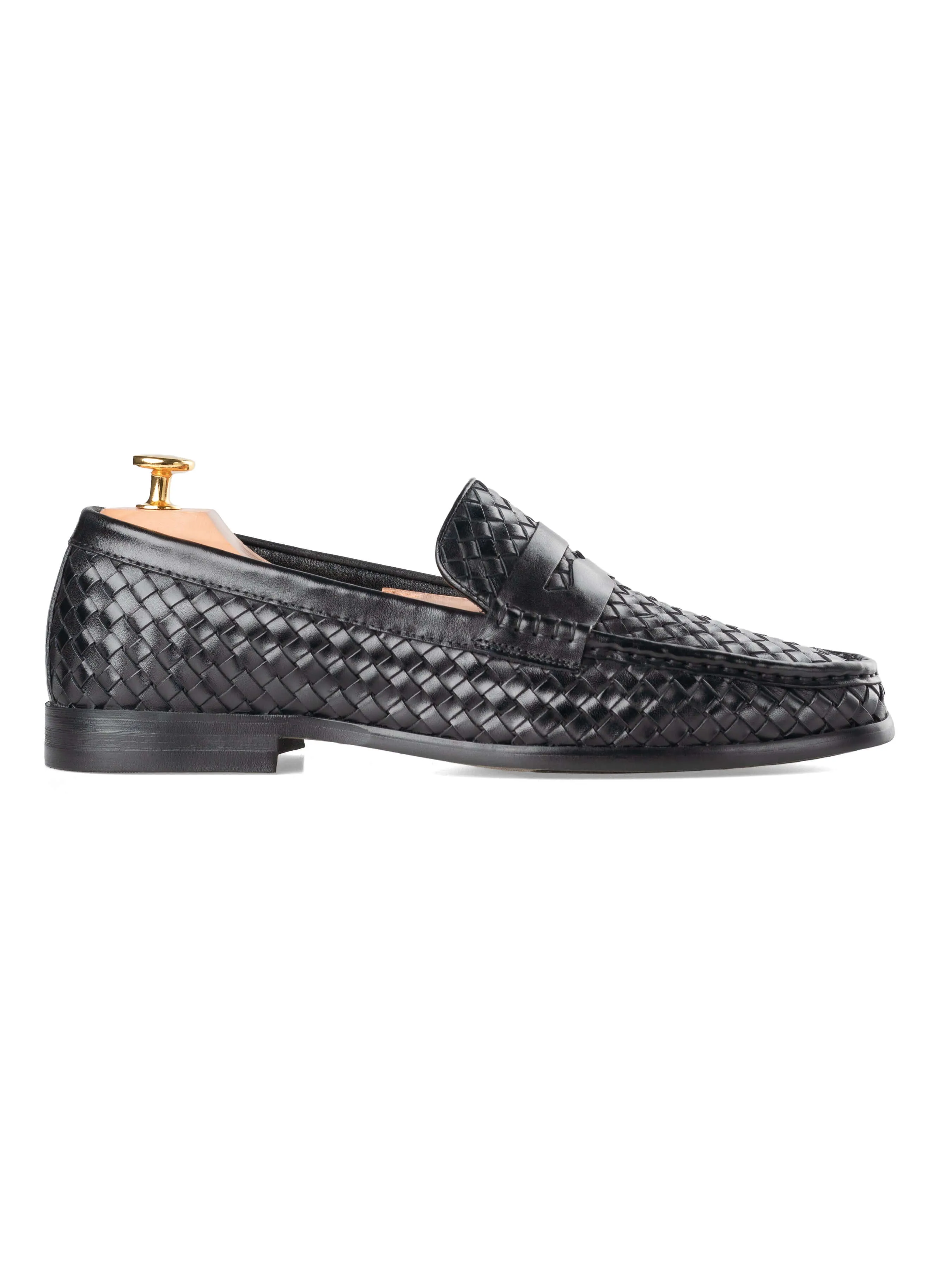 Marco Penny Loafer - Black Woven Leather Classic Casual Shoes Travel Outfit