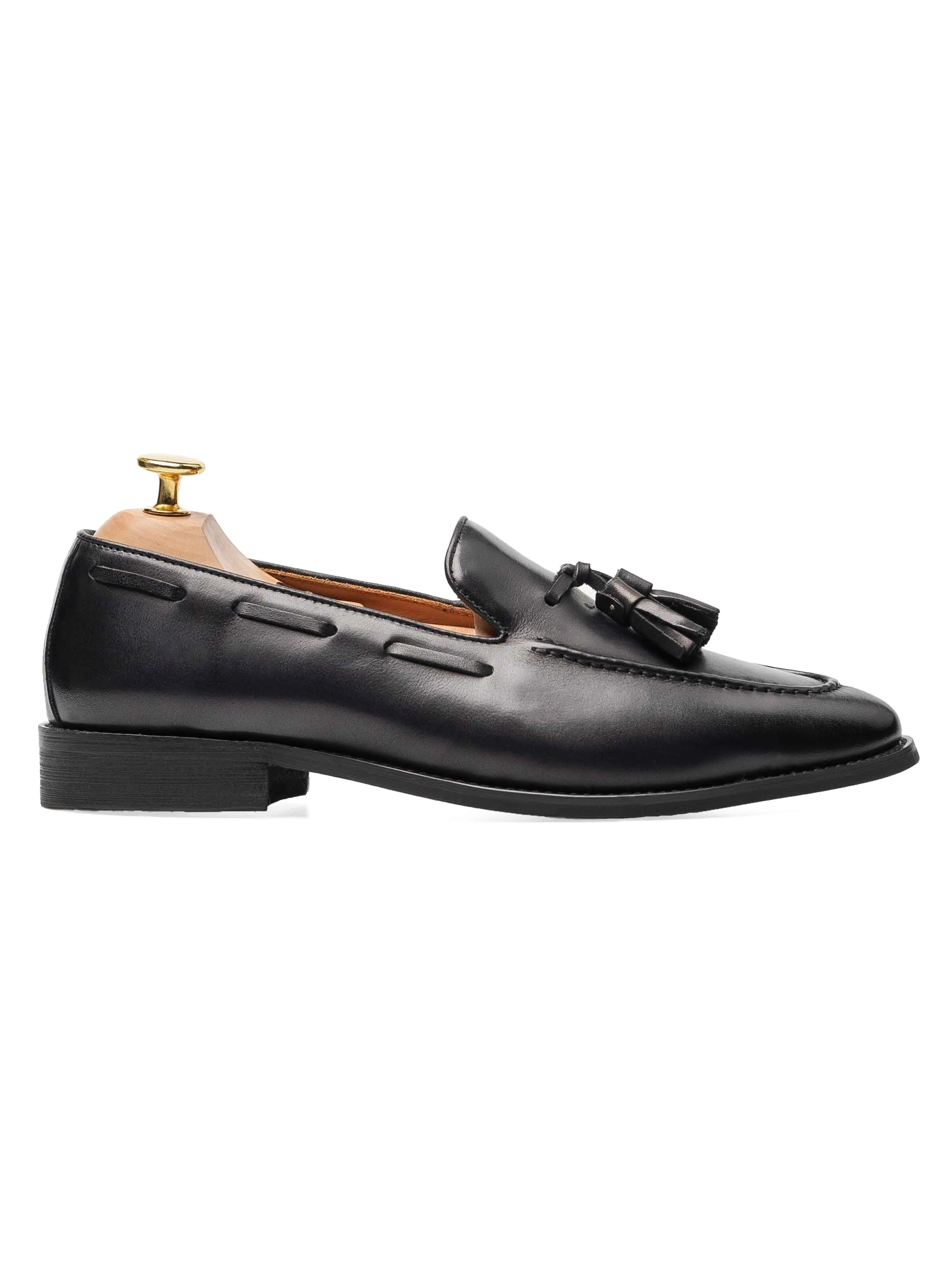 Tassel Loafer - Black Grey (Hand Painted Patina) Fitness Ready Soft Fit Comfort