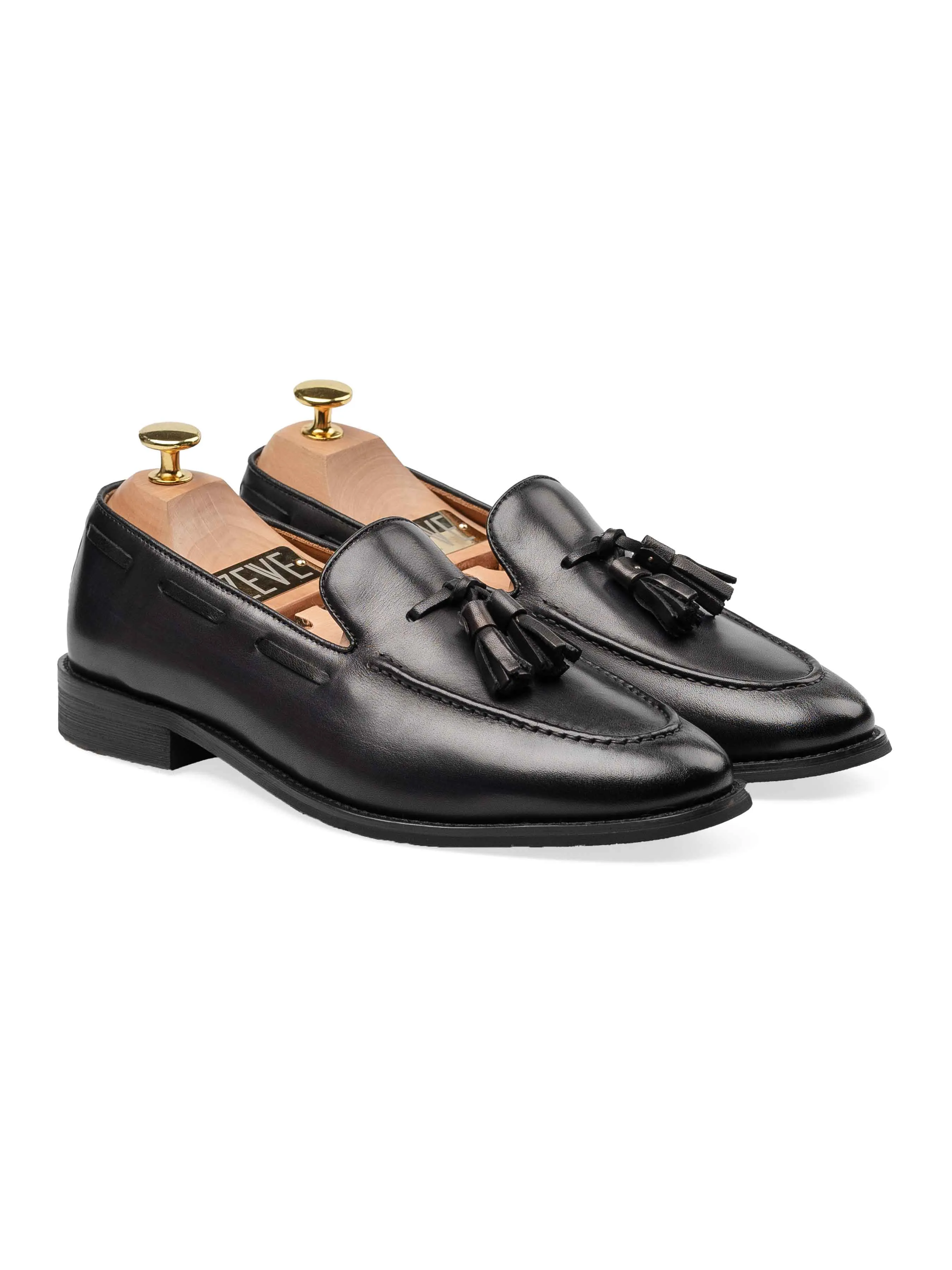Mature Gentleman Tassel Loafer - Black Grey (Hand Painted Patina)