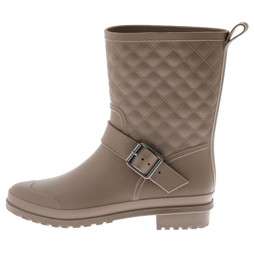 Walk Safe Walking Footwear Ladies Matte Solid Taupe Quilted Mid-Calf Rain Boot
