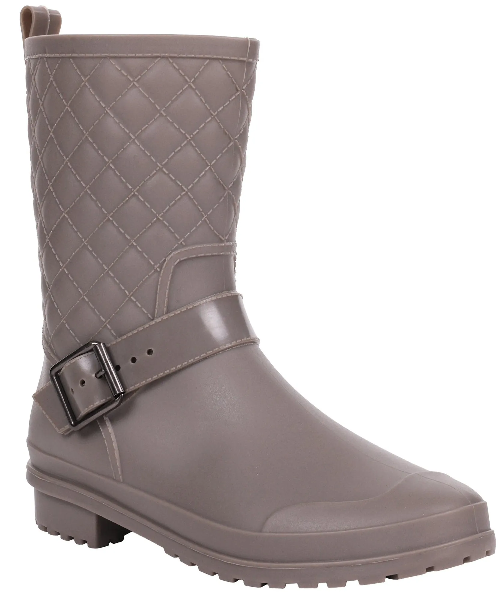 All Terrain Boots Ladies Matte Solid Taupe Quilted Mid-Calf Rain Boot