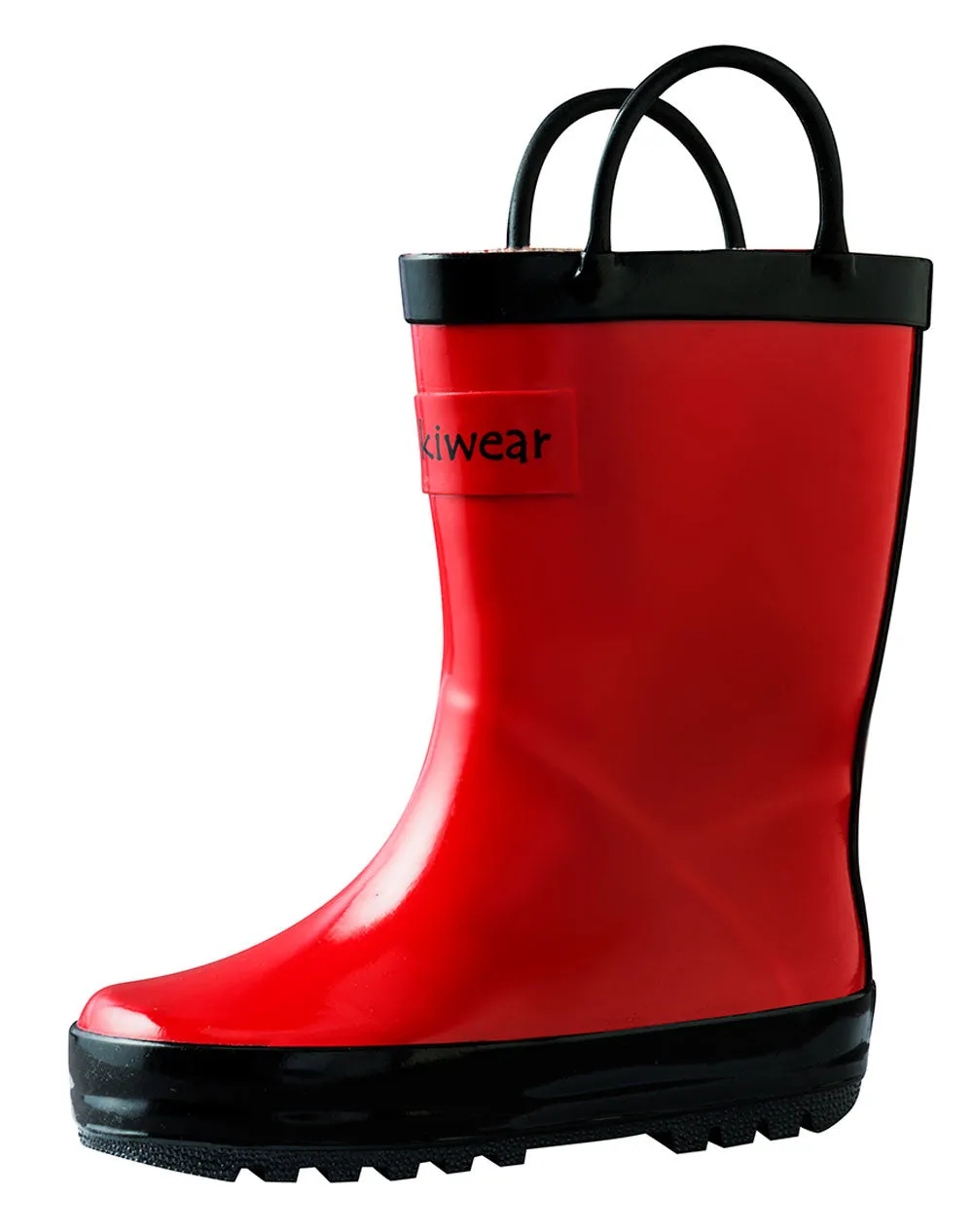 Fiery Red Loop Handle Rubber Rain Boots Heavy Storm Footwear Style