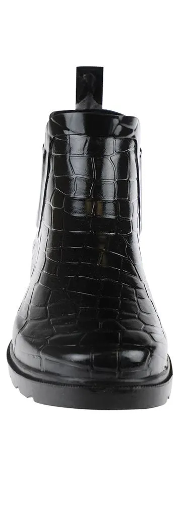 Comfort Fit Ladies Shiny Croco Embossed Short Rain Boot
