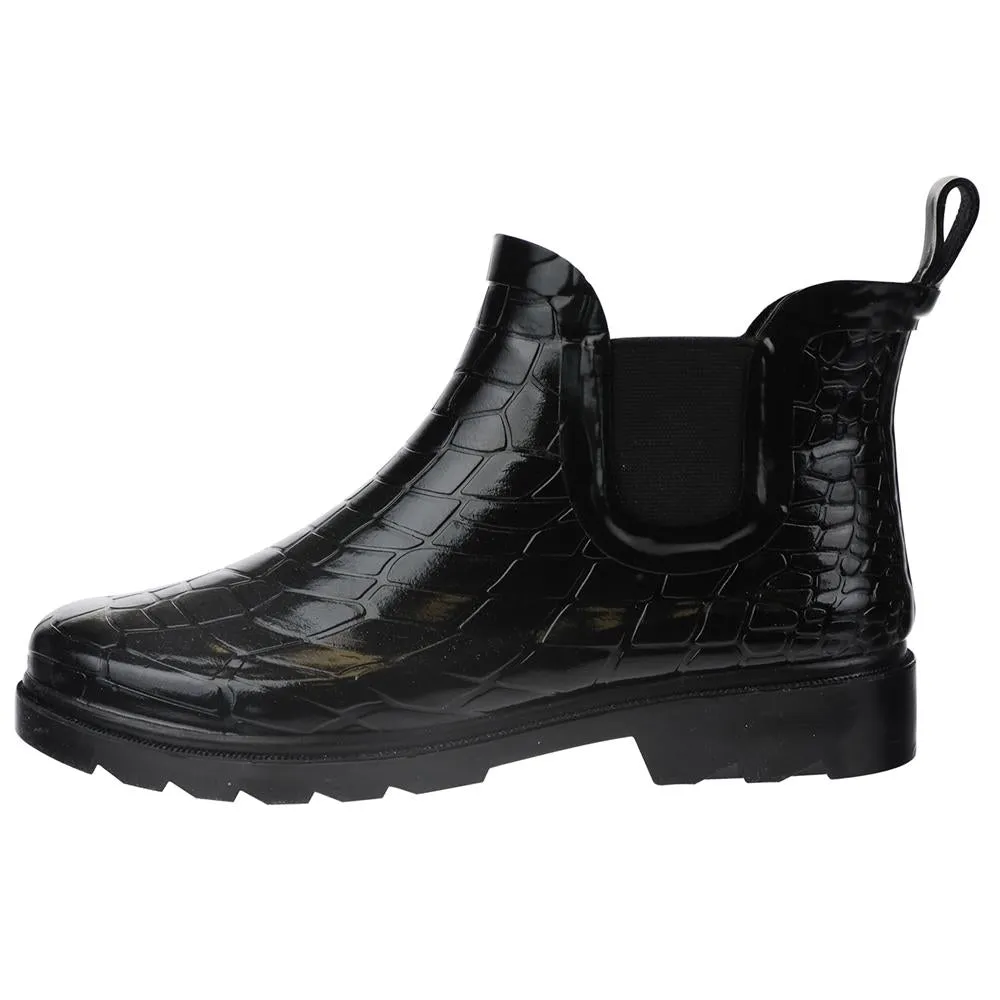 Quick Walking Active Comfort Boots Ladies Shiny Croco Embossed Short Rain Boot