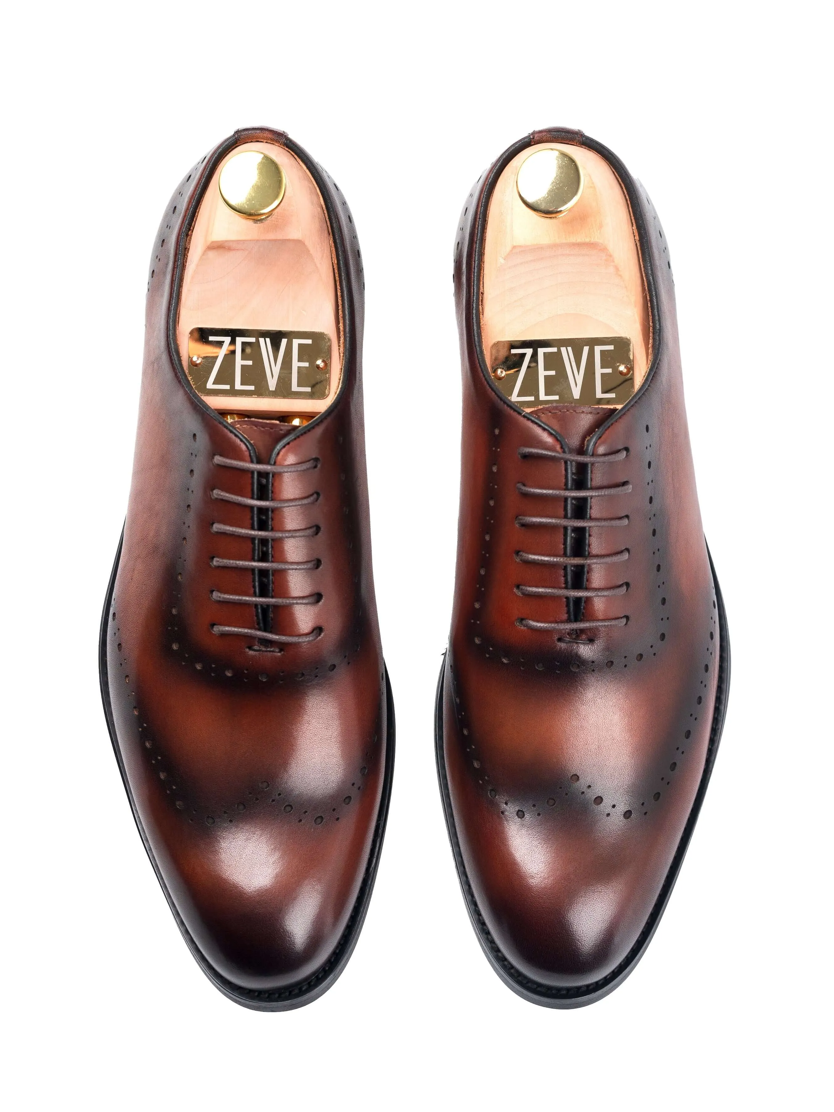 Wholecut Oxford Wingtip  - Duo-Tone Cognac Tan Lace up (Hand Painted Patina) Leather Finish Smart Dress