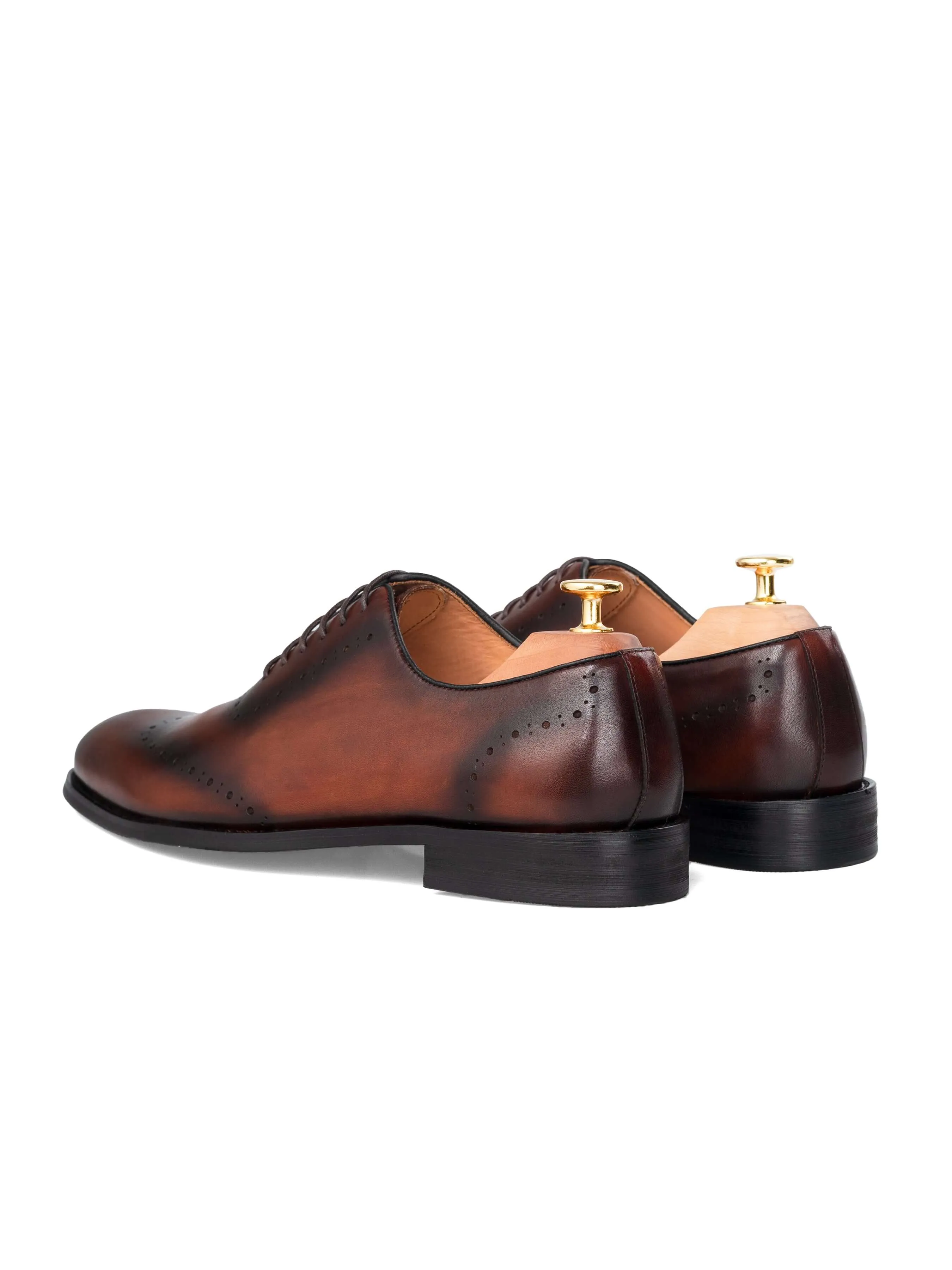 Wholecut Oxford Wingtip  - Duo-Tone Cognac Tan Lace up (Hand Painted Patina) Day Fashion Classic Shape