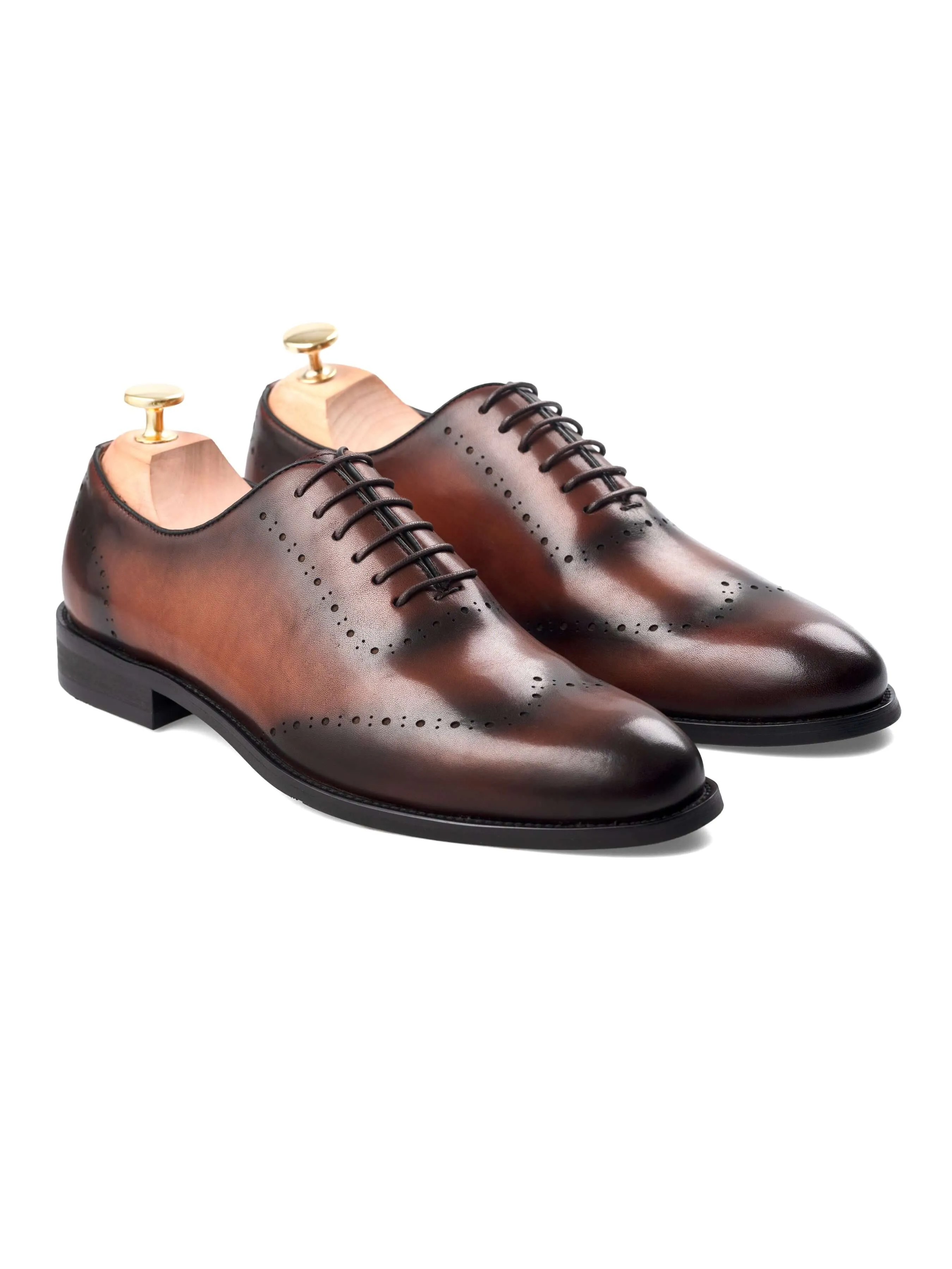 Wholecut Oxford Wingtip  - Duo-Tone Cognac Tan Lace up (Hand Painted Patina) Walk Comfort