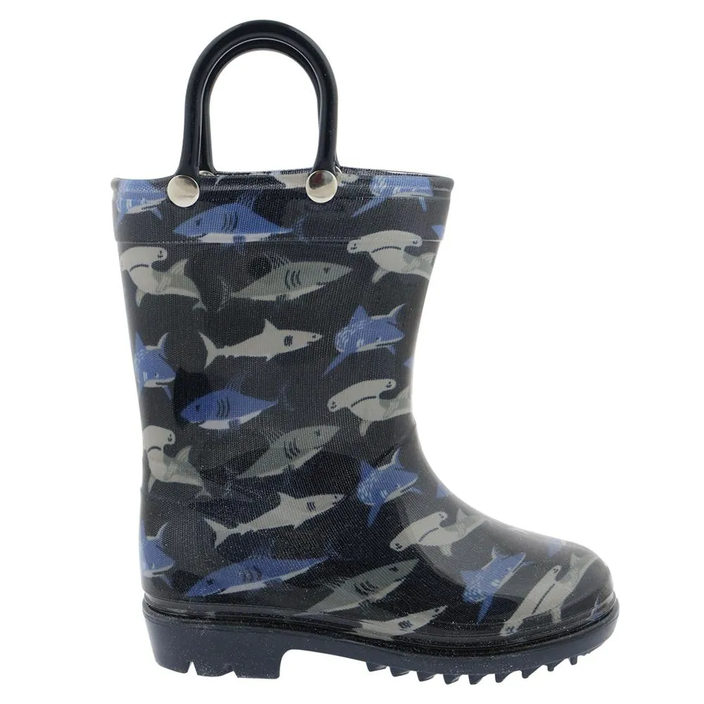 Outdoor Boots Toddler Boys Shiny Shark Waters Printed Rain Boot