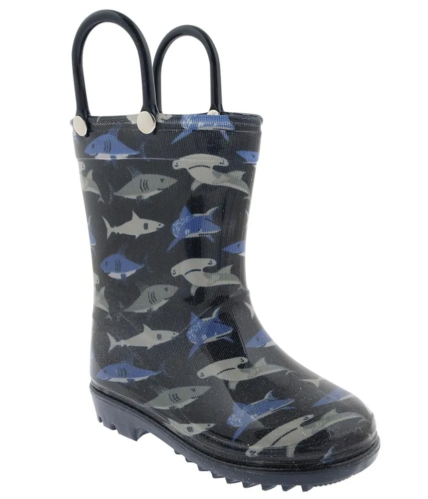 Toddler Boys Shiny Shark Waters Printed Rain Boot Quick Style Seasonal Wear Boots