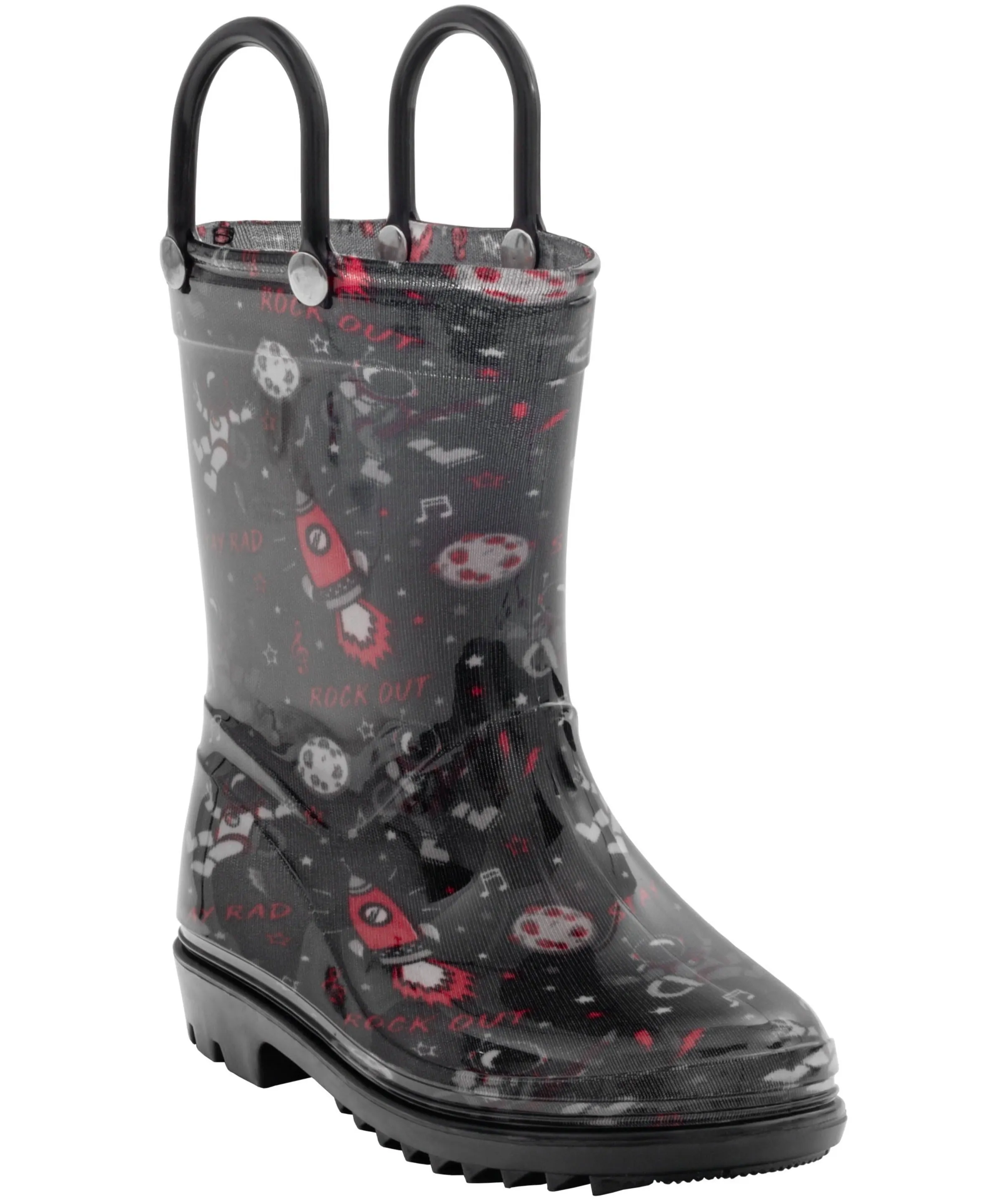 Toddler Boys Shiny Rockstar Astronaut Printed Rain Boot Stormy Weather Travel Comfort