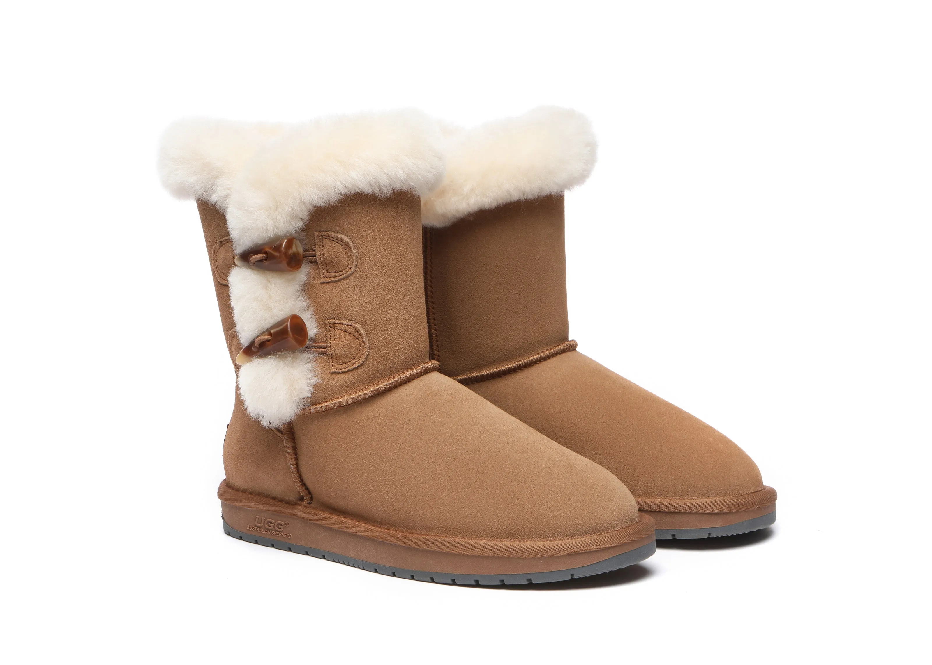 AUSTRALIAN SHEPHERD? UGG Boots Women Sheepskin Wool Horn Toggle Closure Short Talia Heavy Winter Shoes