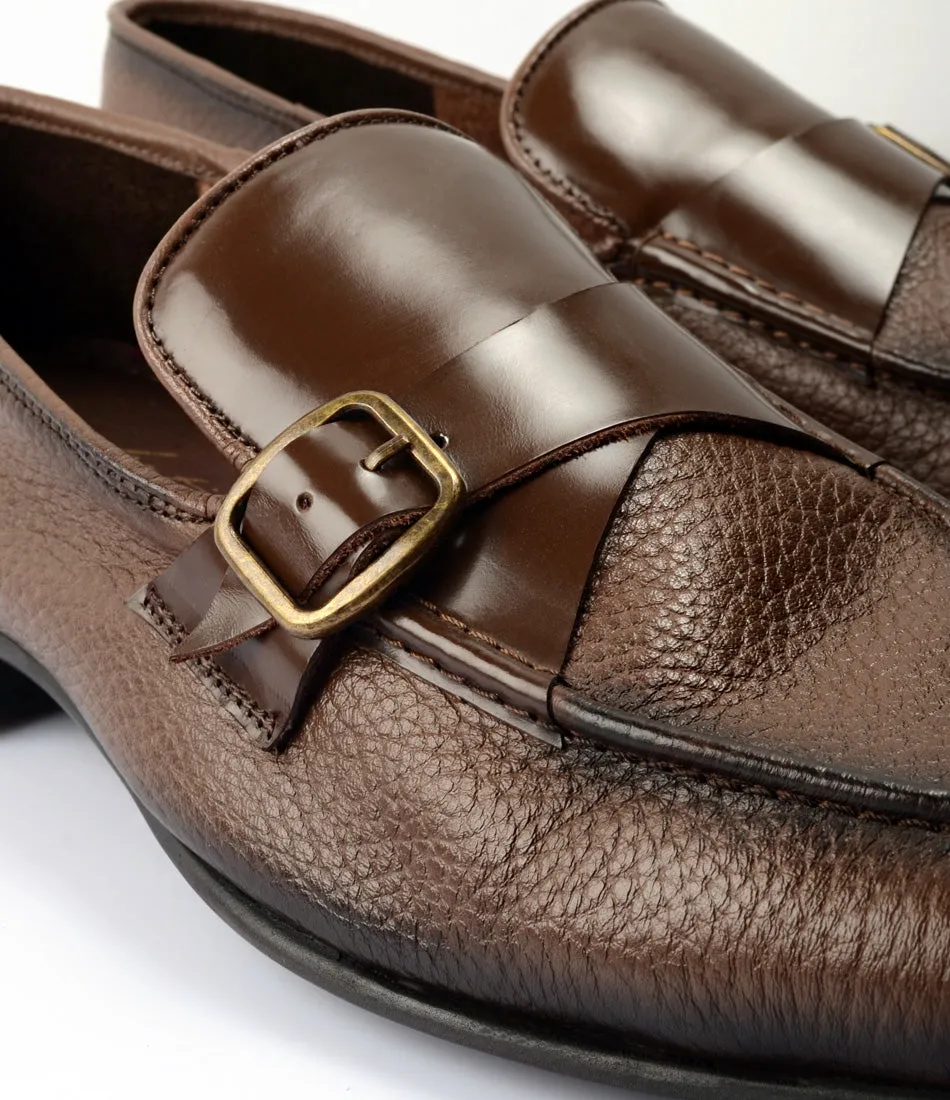 Stride Smooth Brown Milled Single Monk Loafers - Ultra-Flex