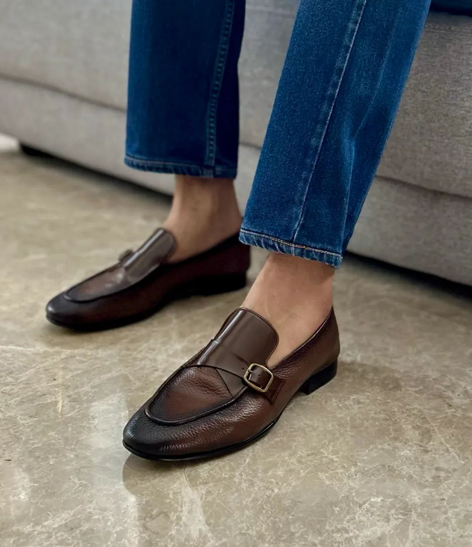 Skill Craft Brown Milled Single Monk Loafers - Ultra-Flex
