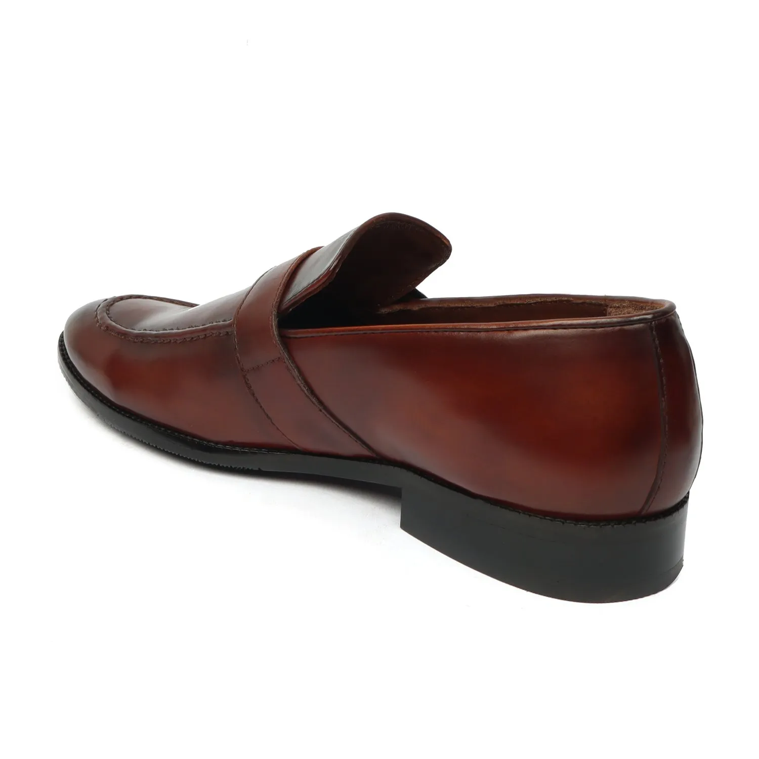 Memory Foam Single Monk Cognac Leather Apron Toe Buckle Strap Slip-On Shoe For Men By Brune & Bareskin