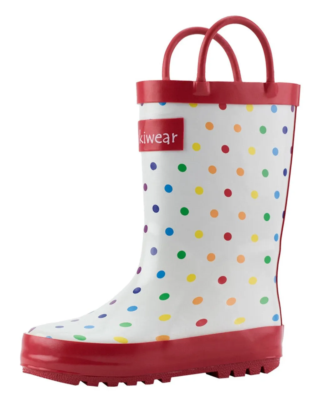 Rainbow Polka Dot Loop Handle Rubber Boots Comfort Cushion