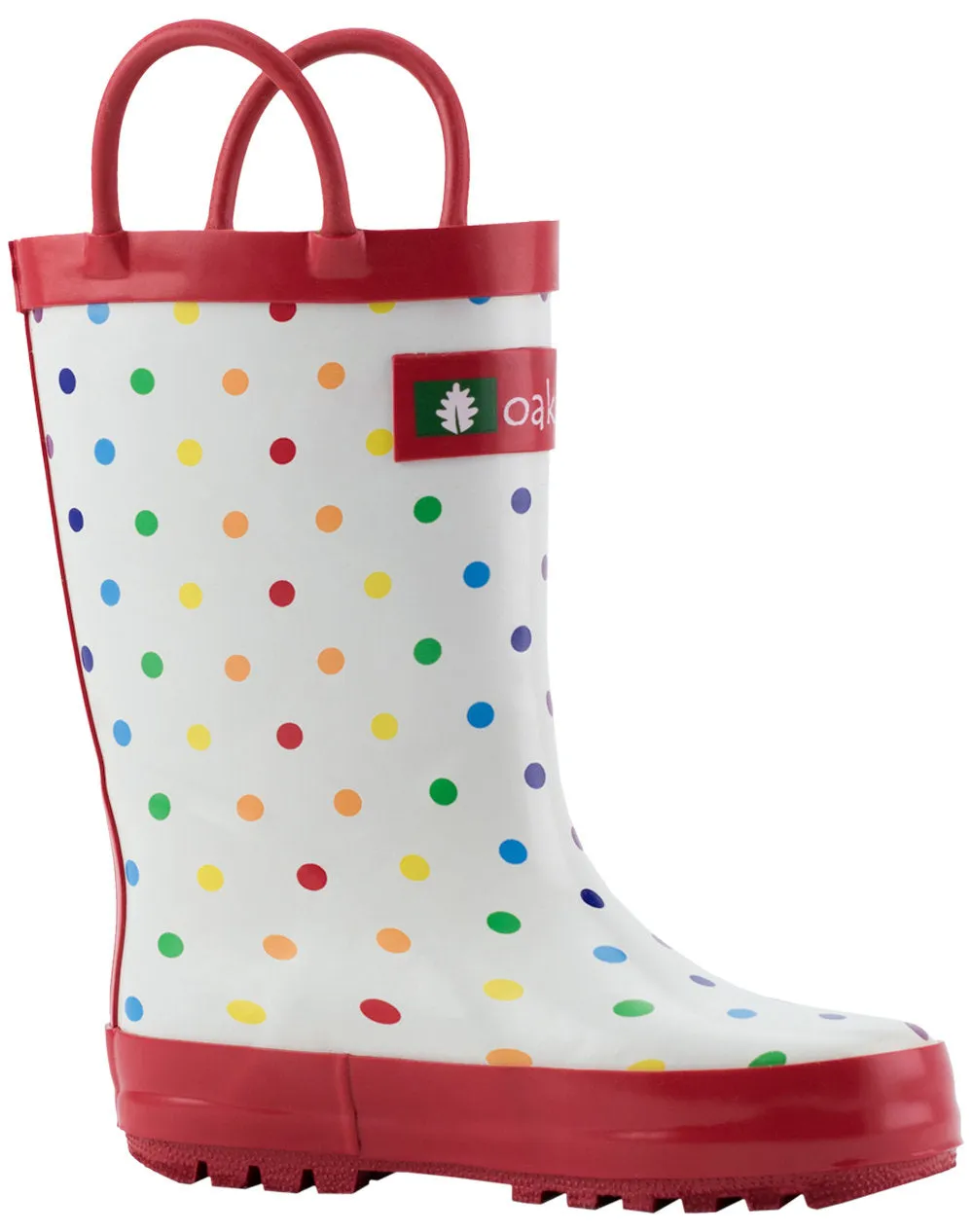 Waterproof Material Rainbow Polka Dot Loop Handle Rubber Boots