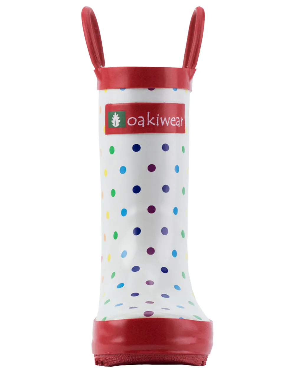 Rainbow Polka Dot Loop Handle Rubber Boots Weatherproof Step Fall Days
