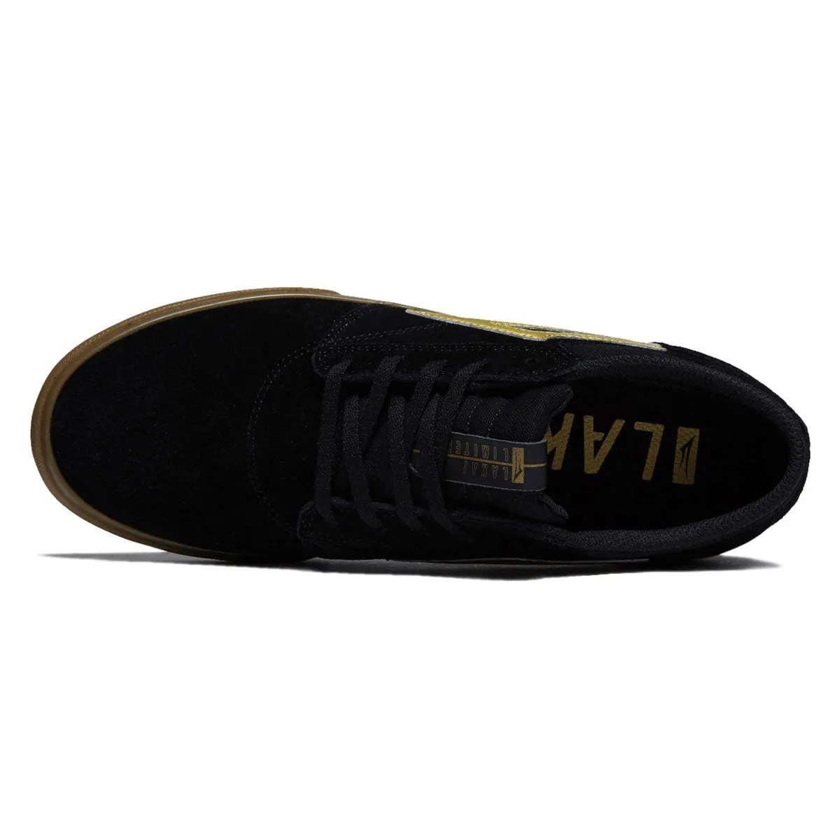 Trend Driven Skate Ready Performance Lakai Griffin Shoes - Black/Gold Suede