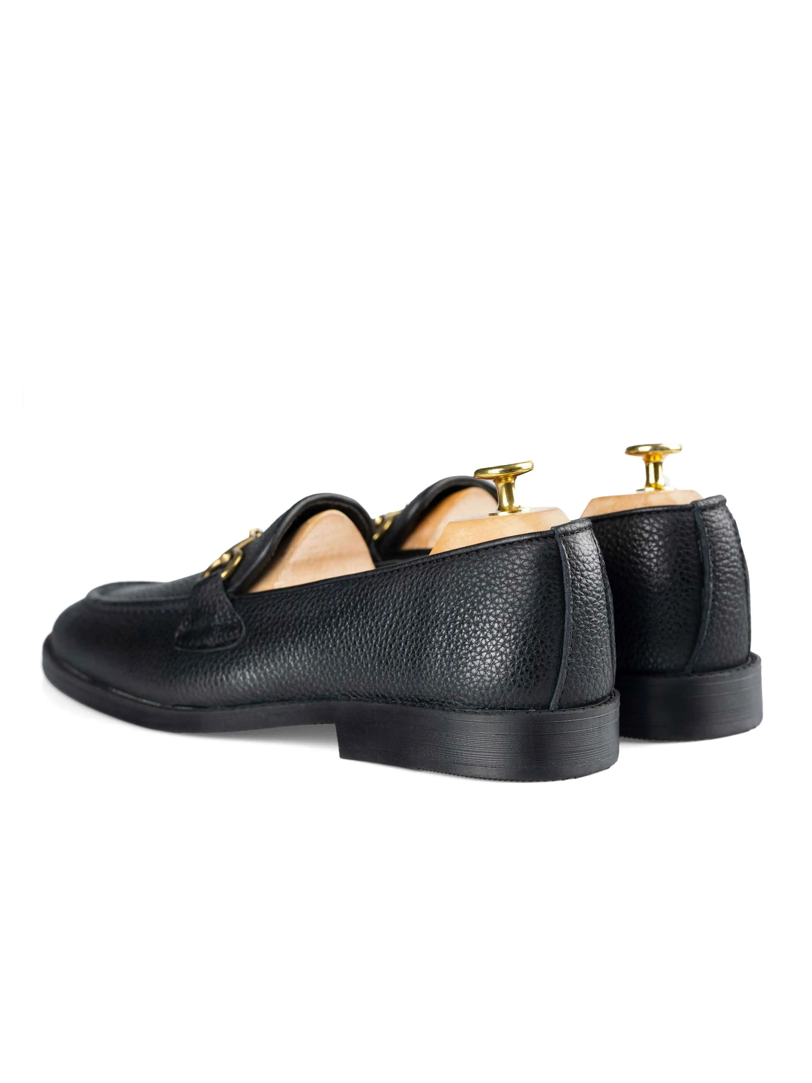 Horsebit Buckle Loafer - Black Pebble Grain Leather (Flexi-Sole) Venetian Style Casual Comfort