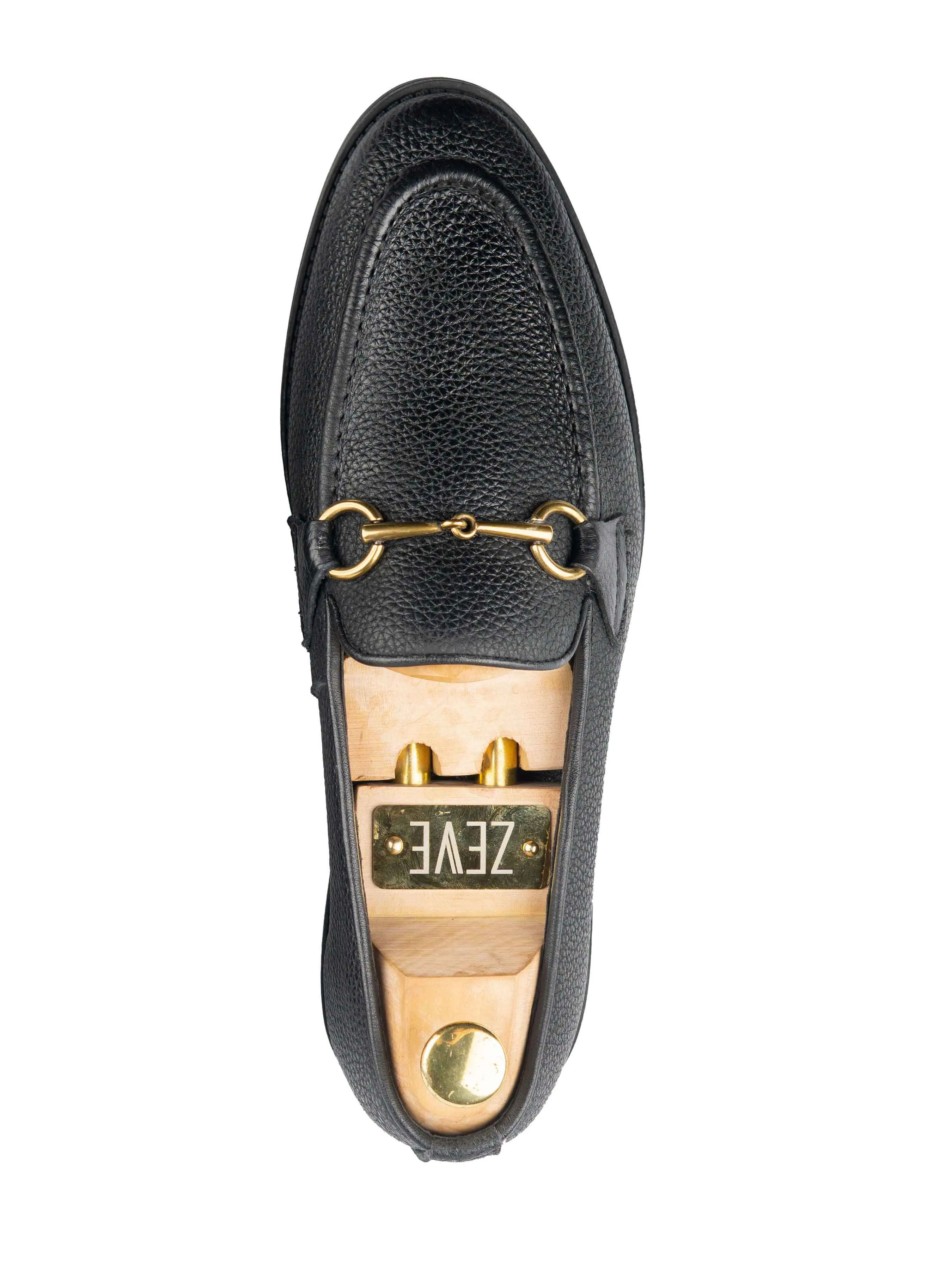 Horsebit Buckle Loafer - Black Pebble Grain Leather (Flexi-Sole) Comfortable walking shoes Sleek Design