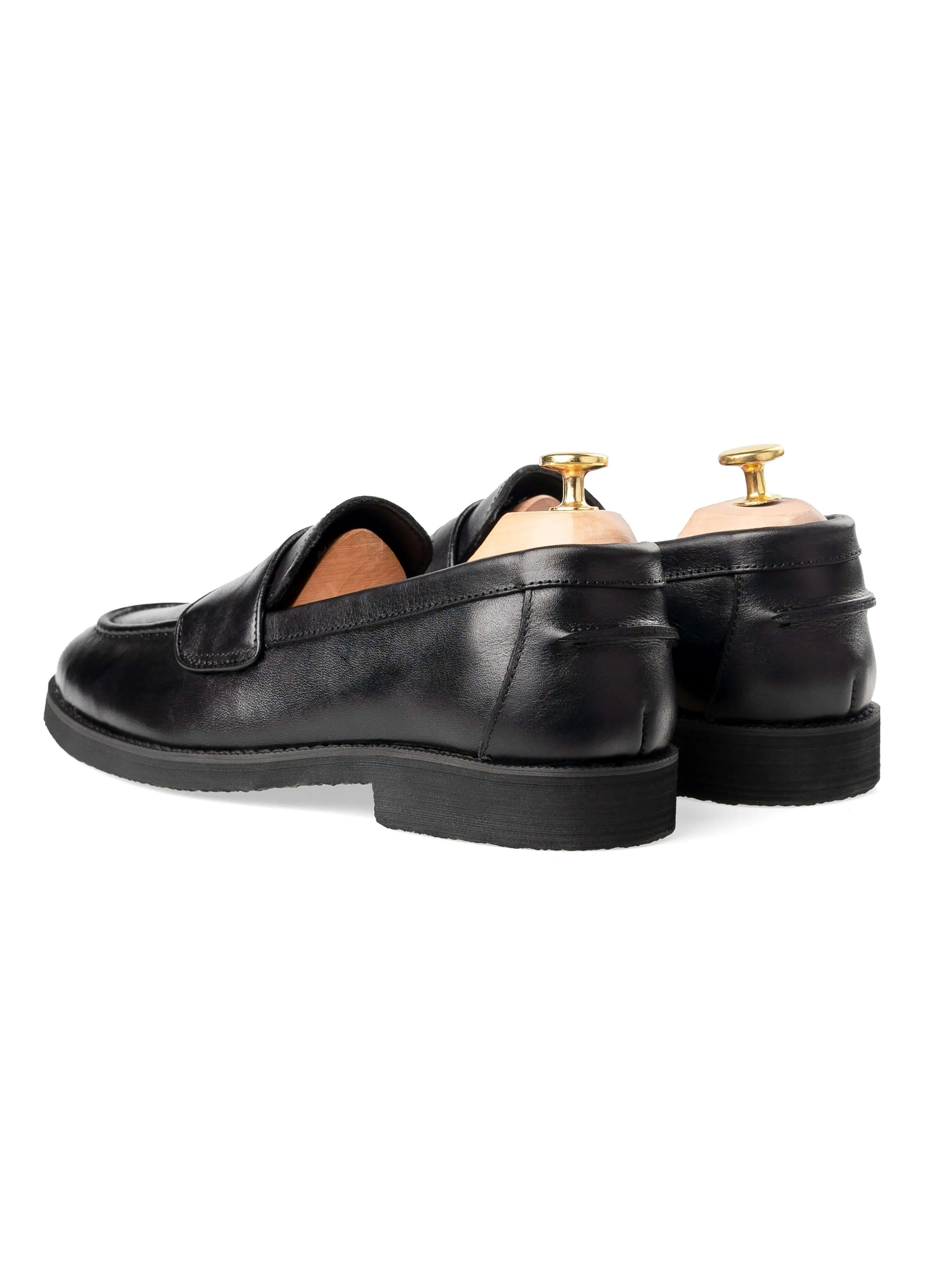 Wayne Penny Loafer - Solid Black Leather (Crepe Sole) Investor Meeting Fashion Accents