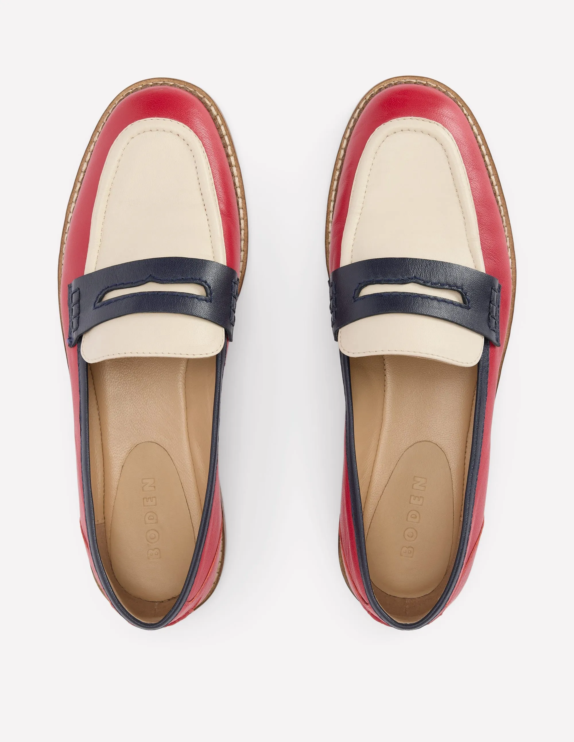 Pure Dash Market Pace Nya Penny Loafers-Pillarbox Red/Navy