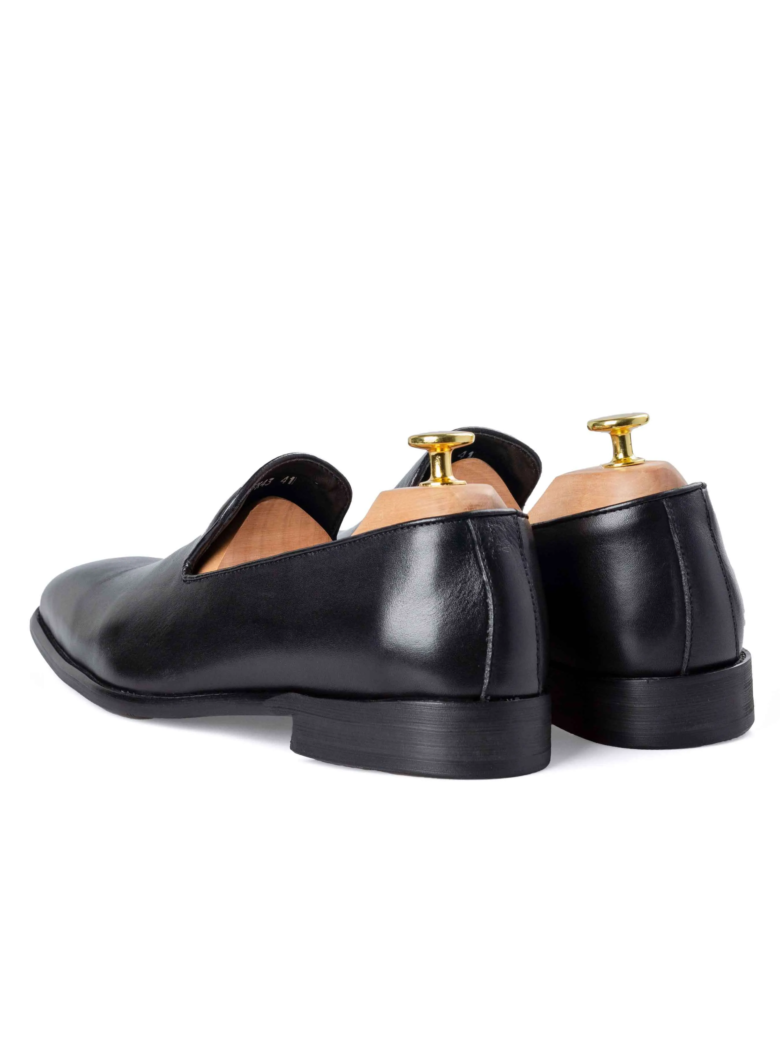 Blake Loafer Slipper - Solid Black Fringed Tongue Smooth