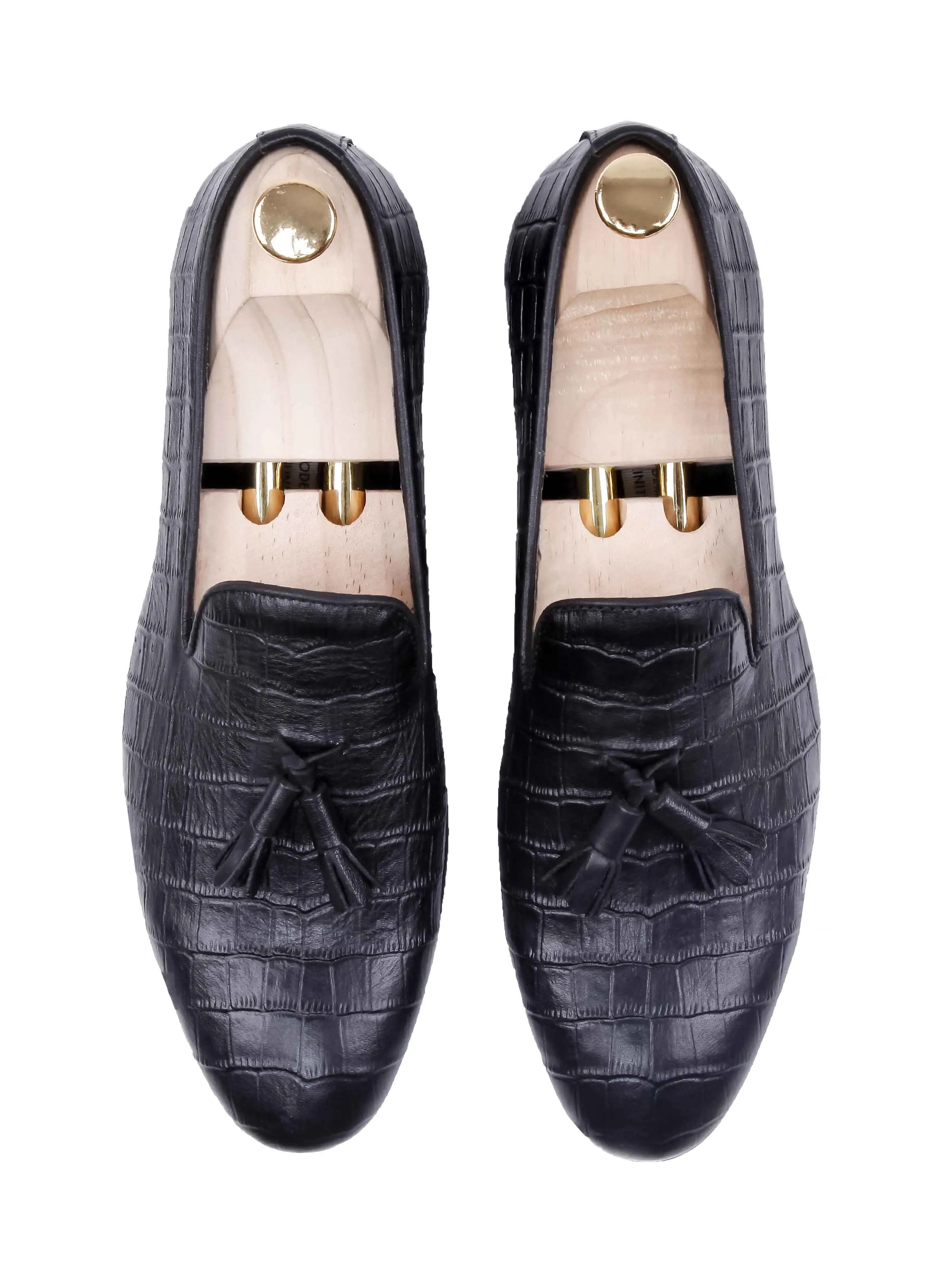 Loafer Slipper - Black Croco Leather Vintage Inspired