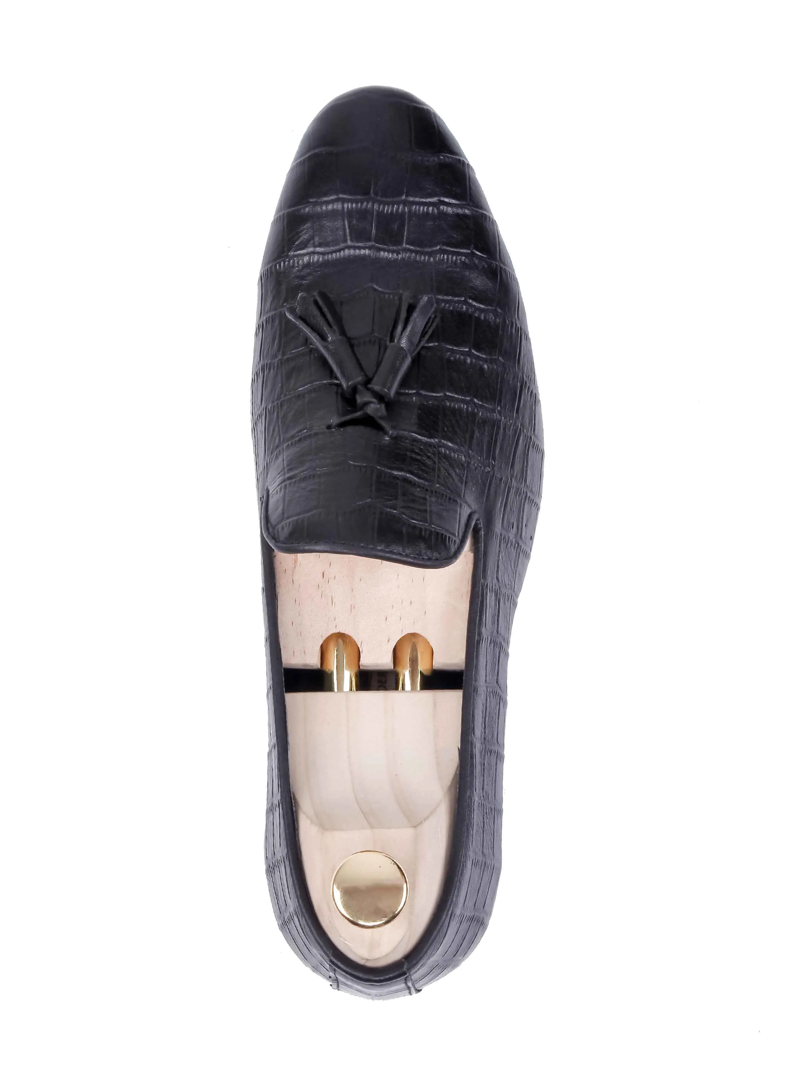 Loafer Slipper - Black Croco Leather Casual Support Active Flow