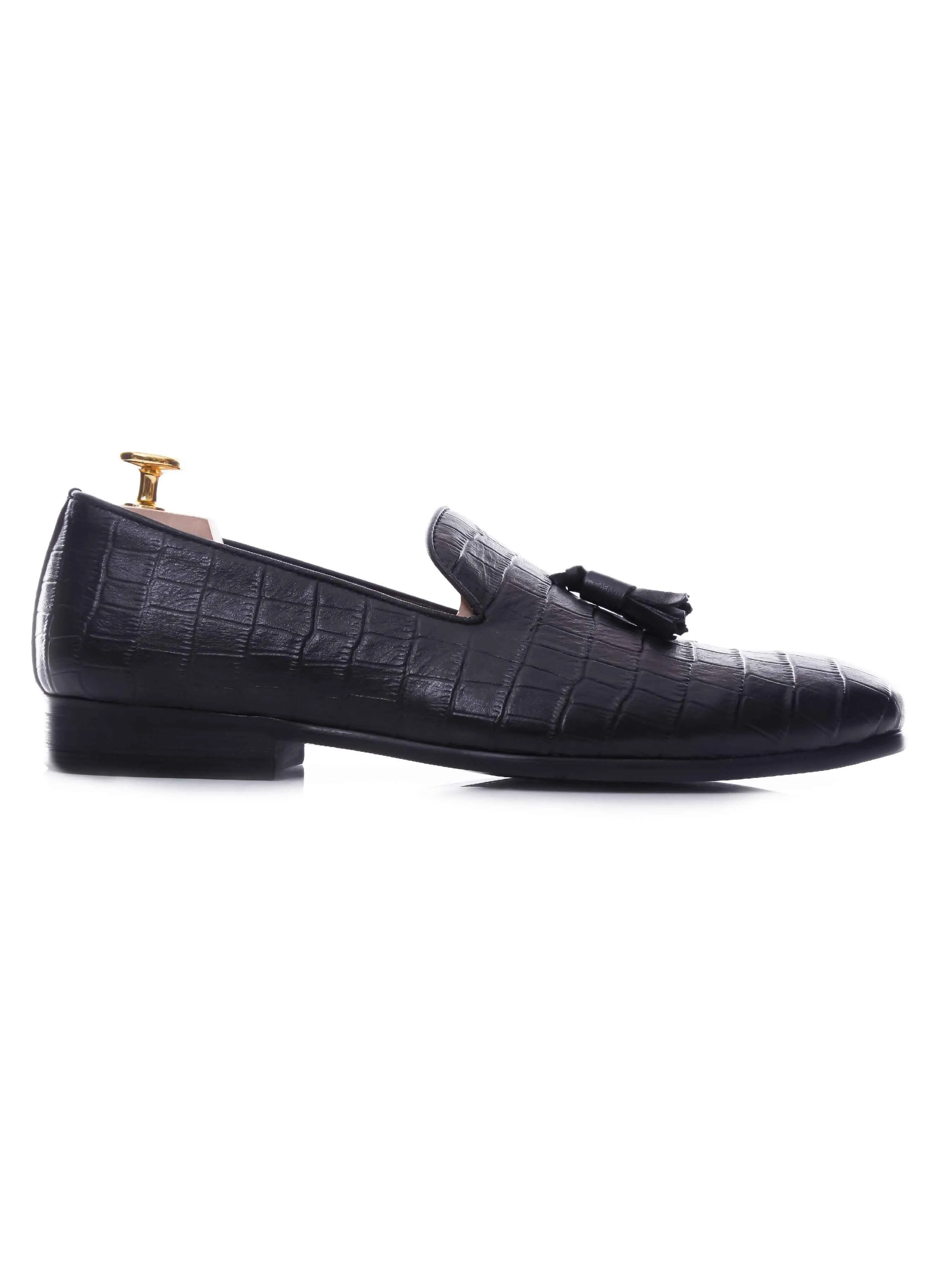 Trendy Walking Shoes Wood Path Loafer Slipper - Black Croco Leather