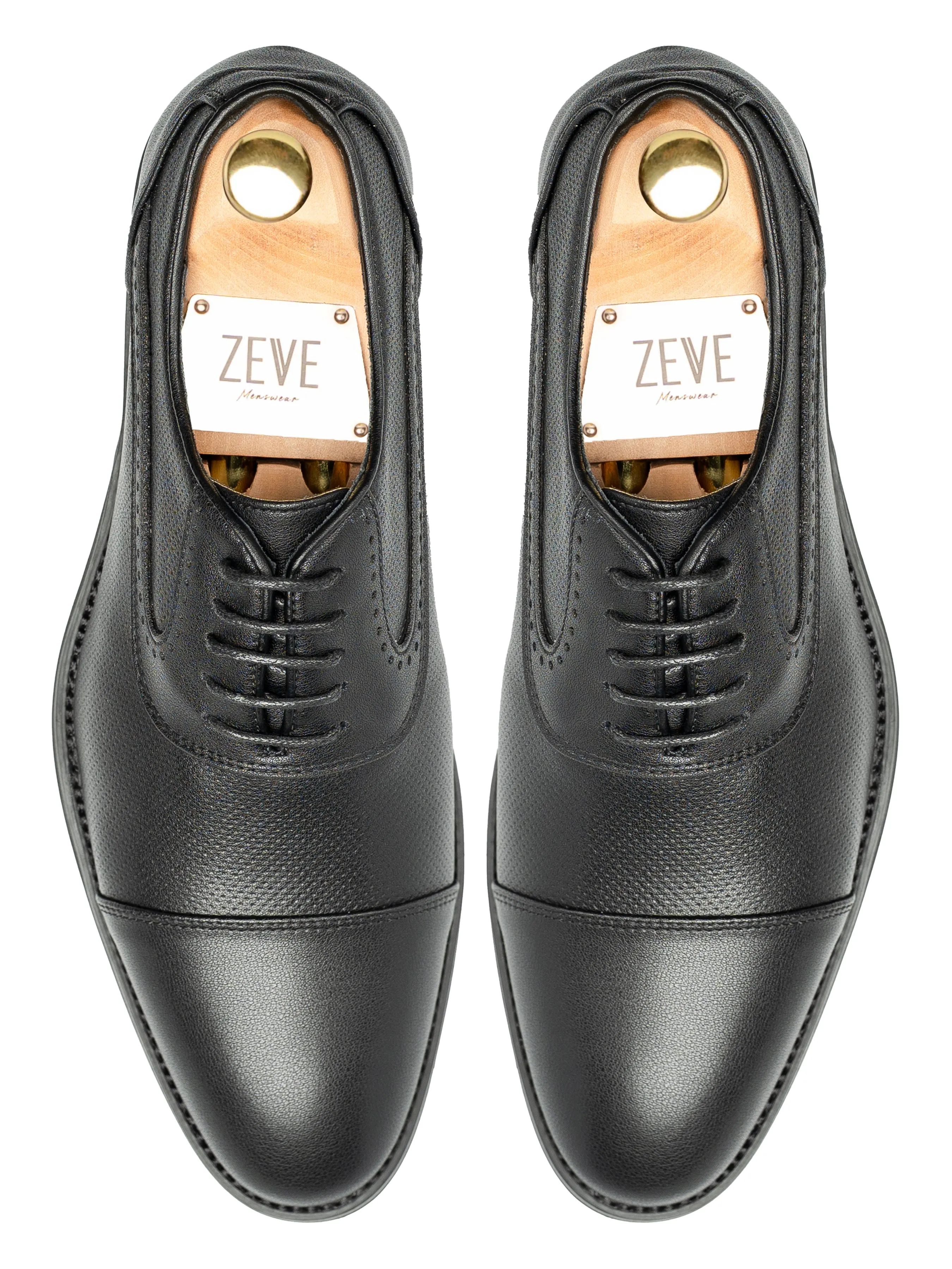 Smart Walk Oxford Cap Toe - Solid Black Leather (Stud Sole)