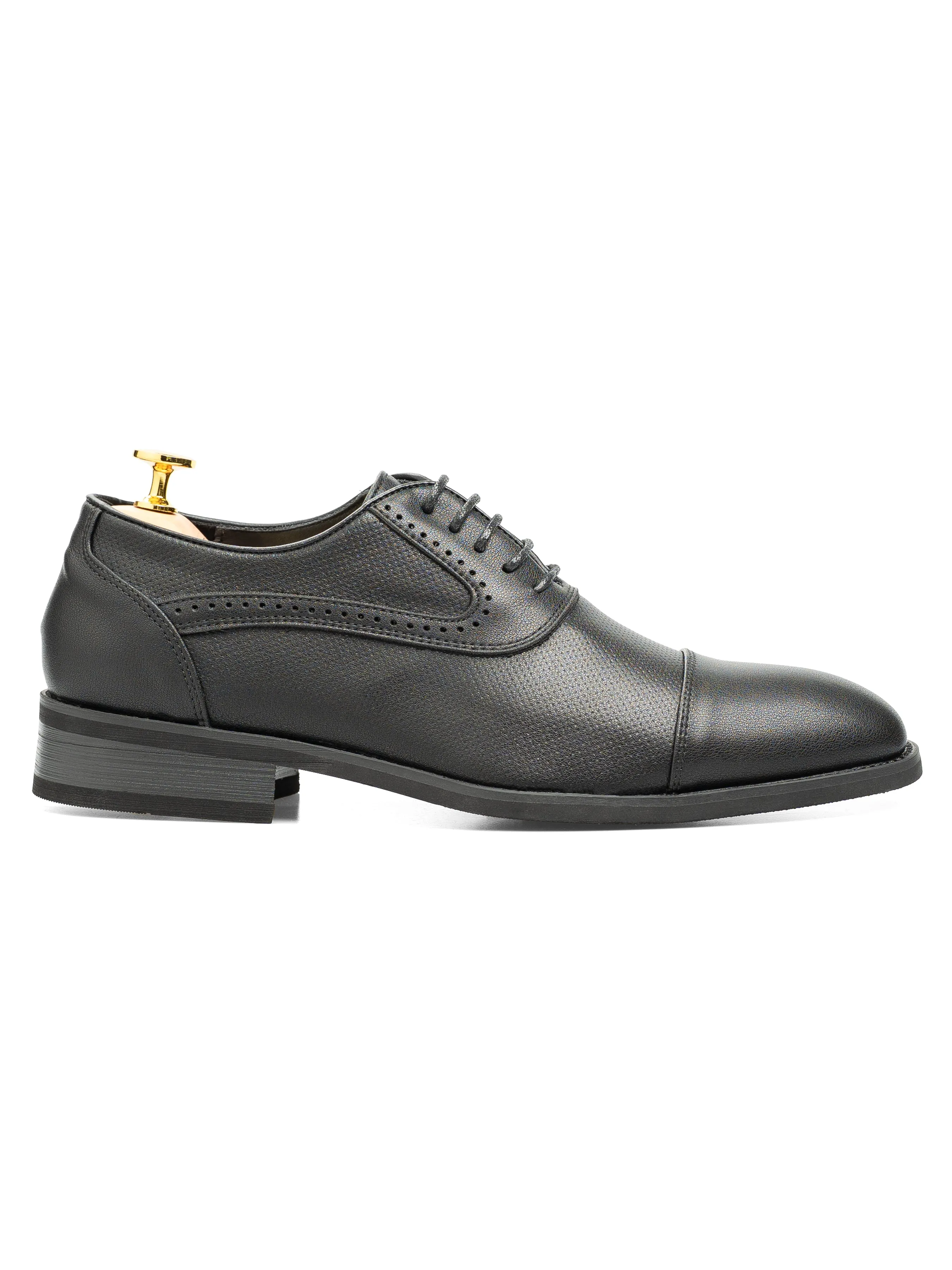 Professional Step Oxford Cap Toe - Solid Black Leather (Stud Sole)
