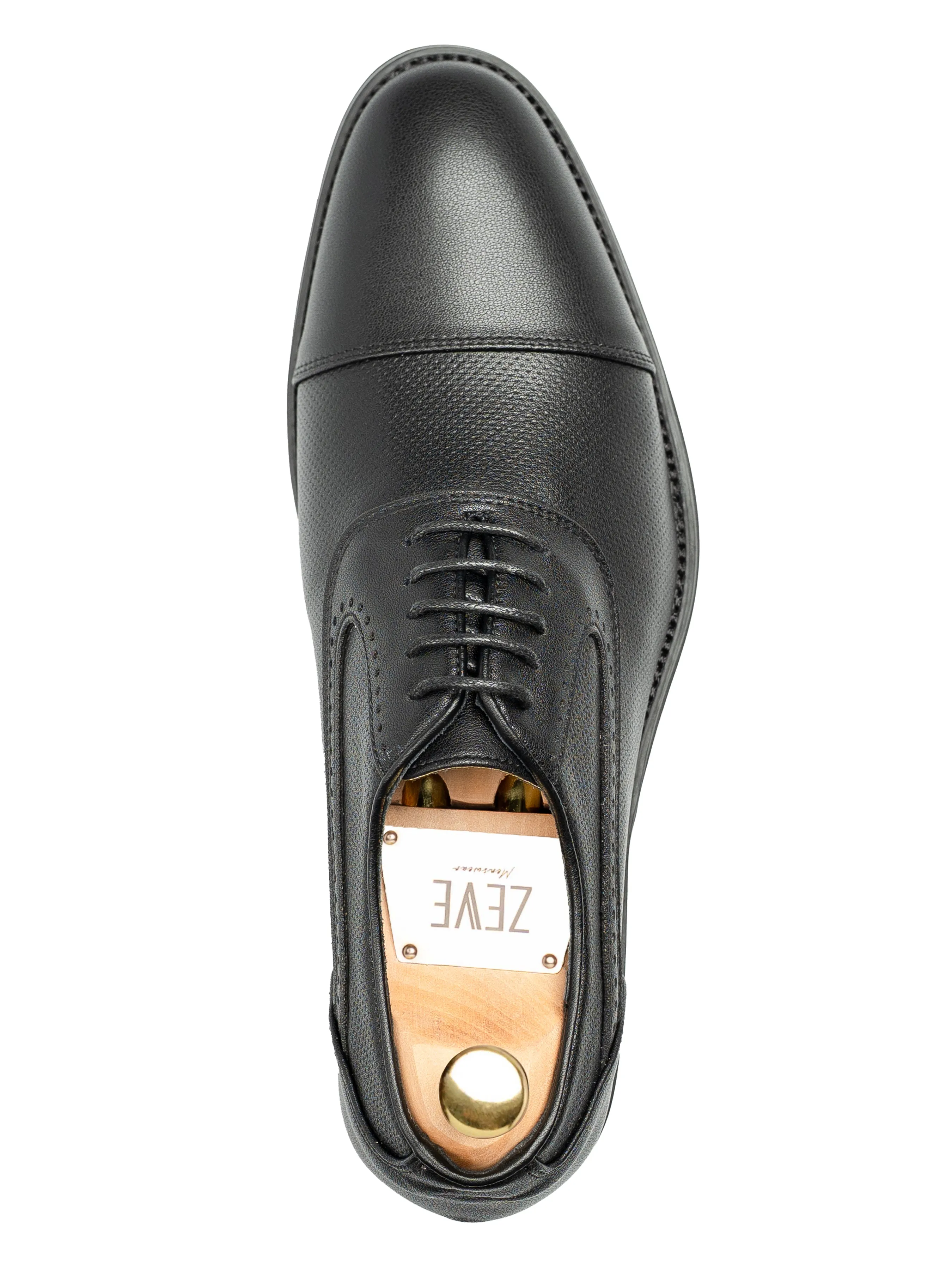 Smart Walking premium design Oxford Cap Toe - Solid Black Leather (Stud Sole)