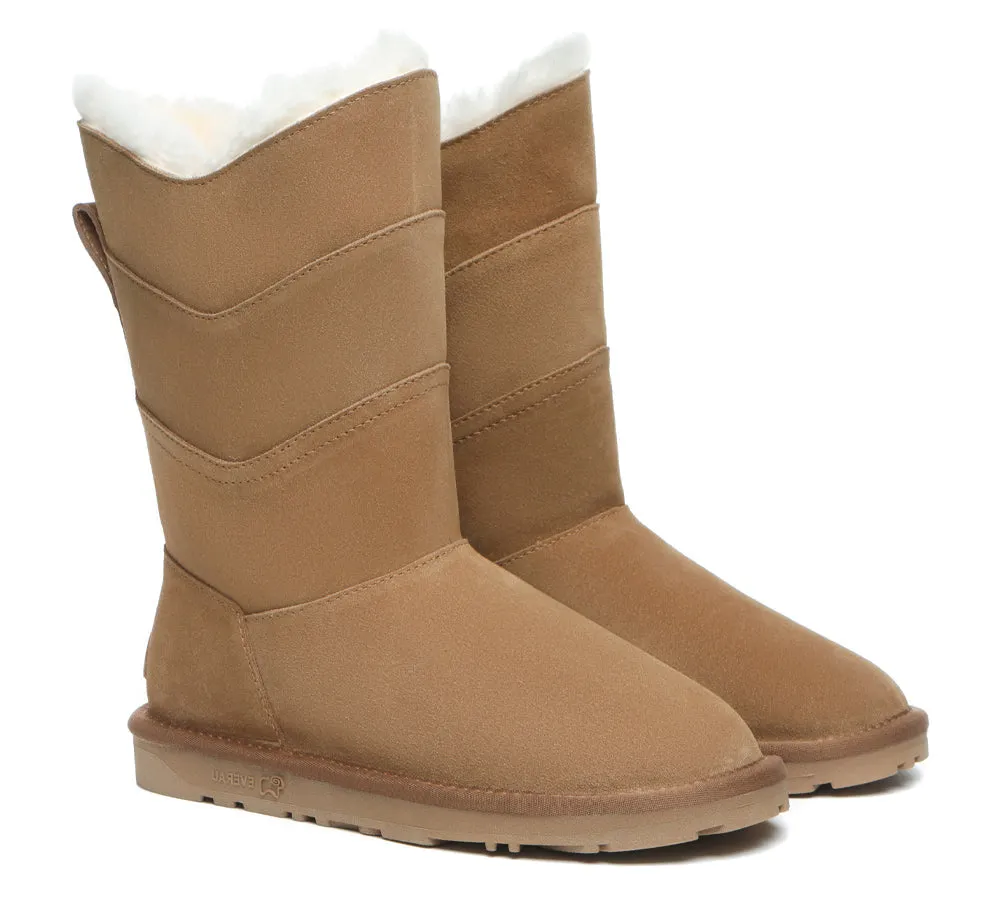 EVERAU? UGG Boots Women Premium Australian Sheepskin Wool Tall Swanston 3 Panel Weatherproof Gear Cozy Boots