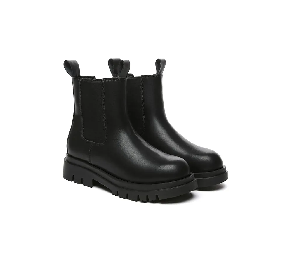 Arctic Terrain Walk Heavy Snowfall Gear EVERAU? Women Leather Sheepskin Wool Black Chunky Boots Vaneta