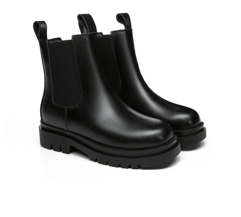 Snow Conditions Protection TARRAMARRA? Women Leather Sheepskin Wool Black Chunky Boots Vaneta