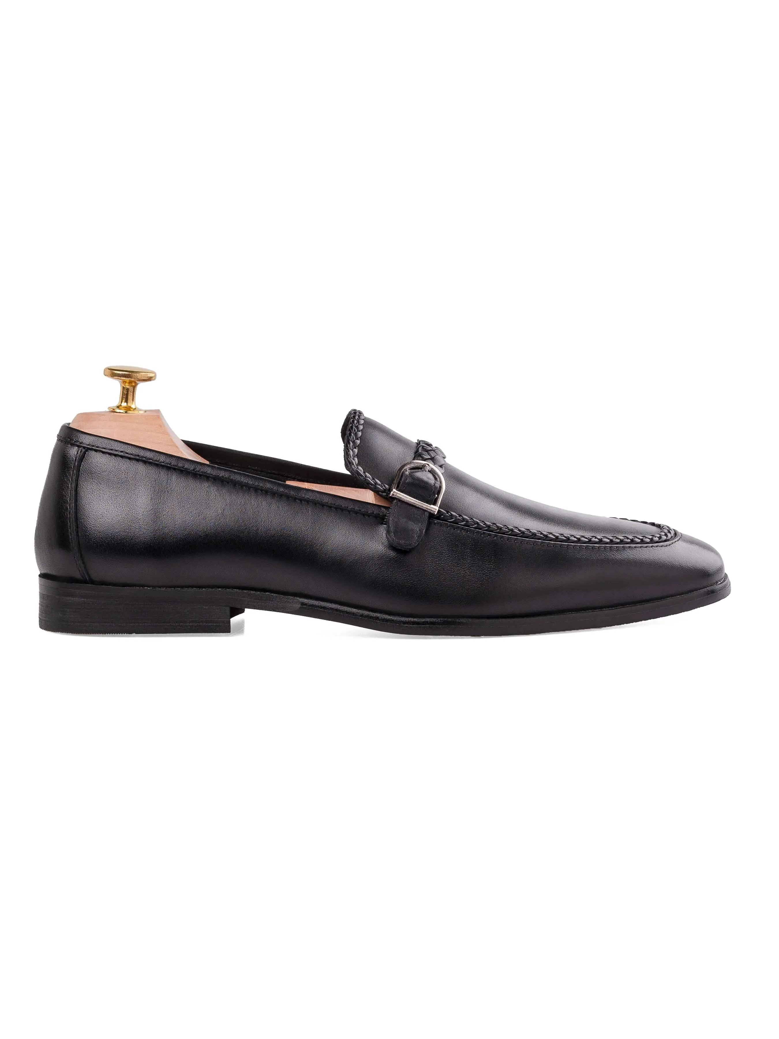 Mesh Upper Braided Single Strap Loafer - Solid Black