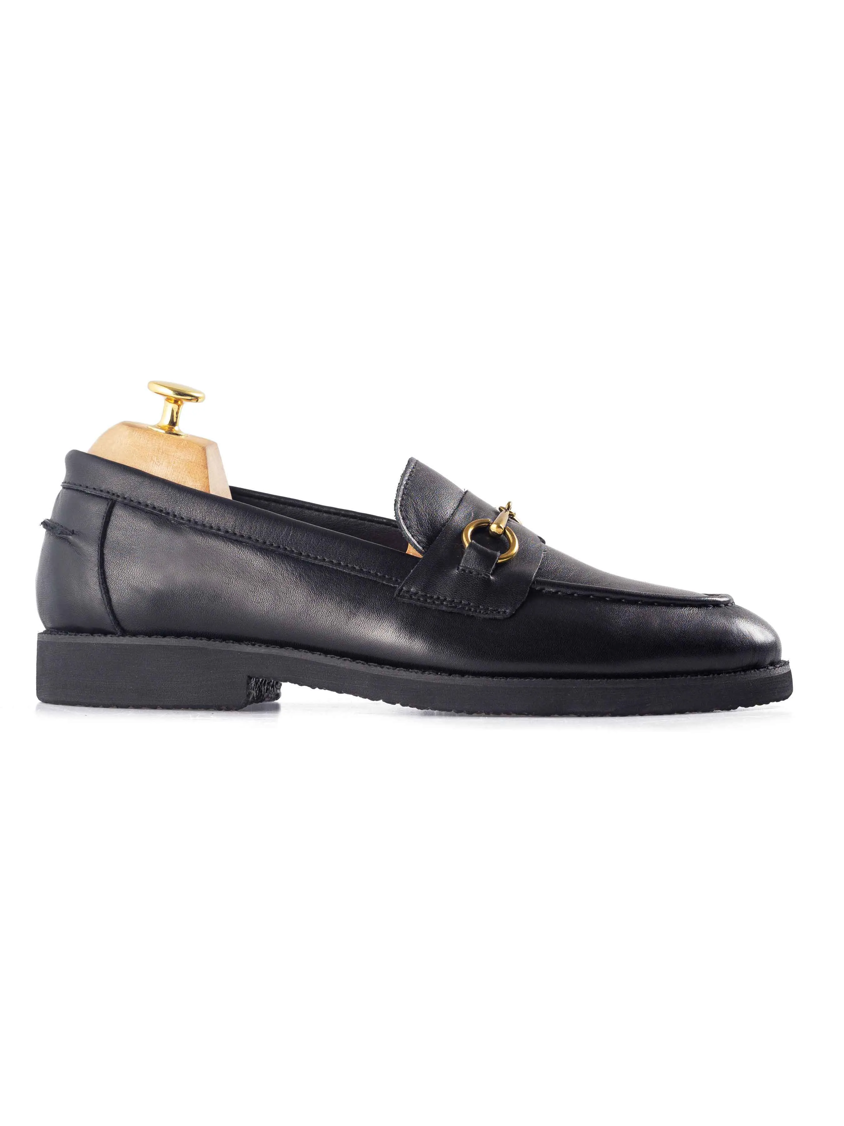 Penny Loafer Horsebit Buckle - Black Leather (Crepe Sole) Timeless Leather Shoes True Steps