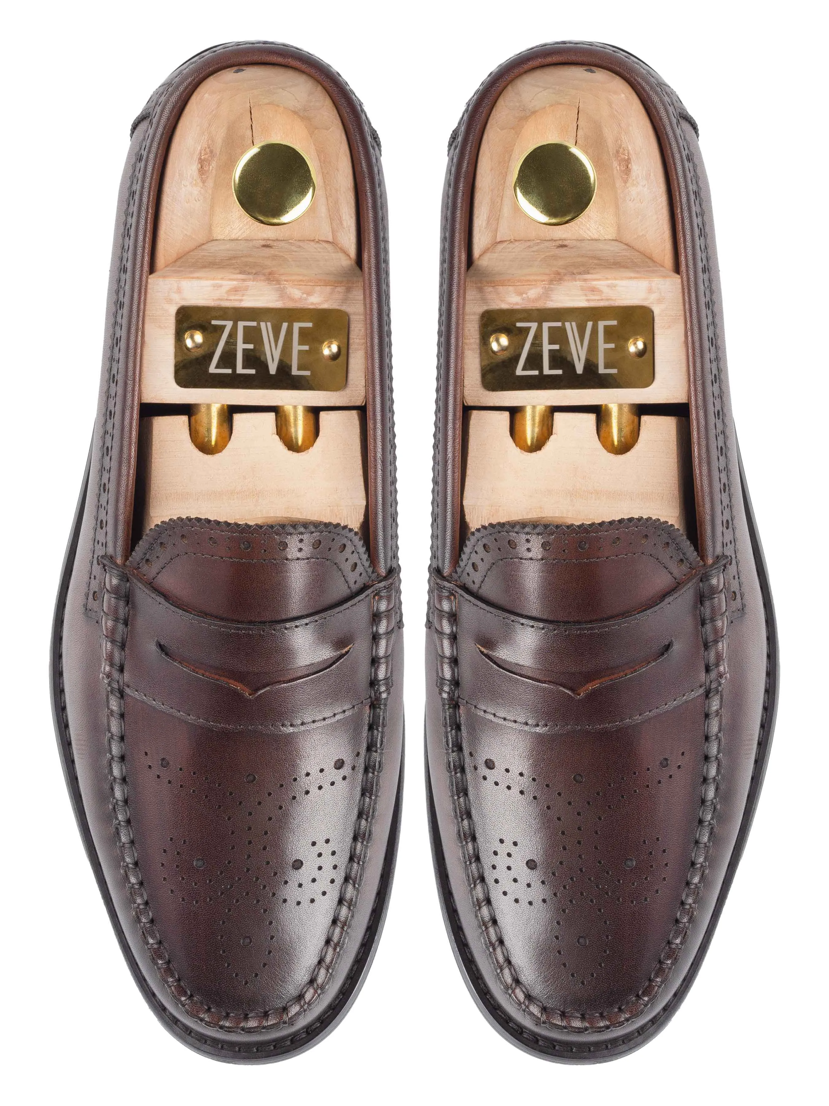 Lightweight Design Brogue Penny Loafer - Coffee