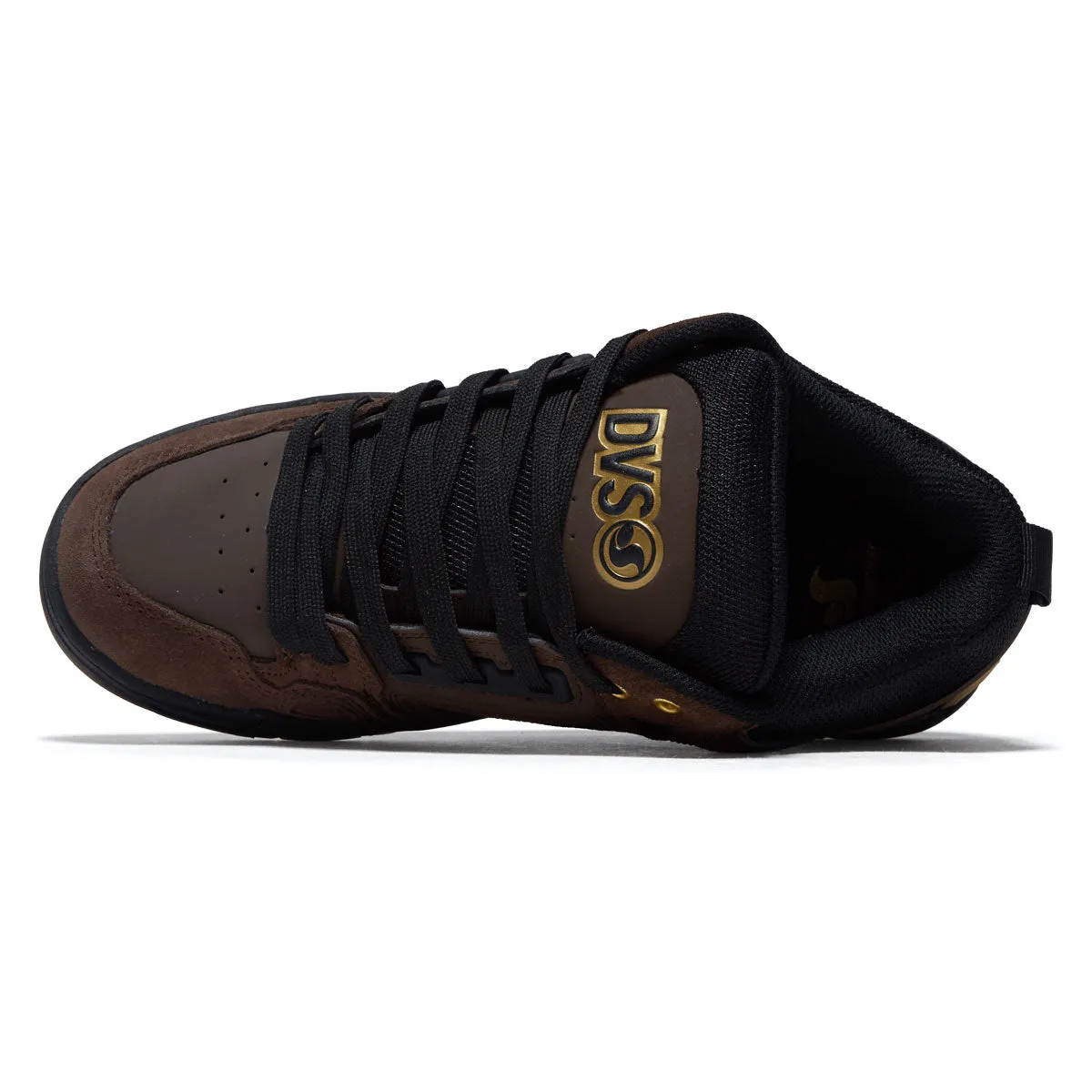 DVS Comanche Shoes - Brown/Black/Gold Suede Stretchable Fabric Sleek Wear